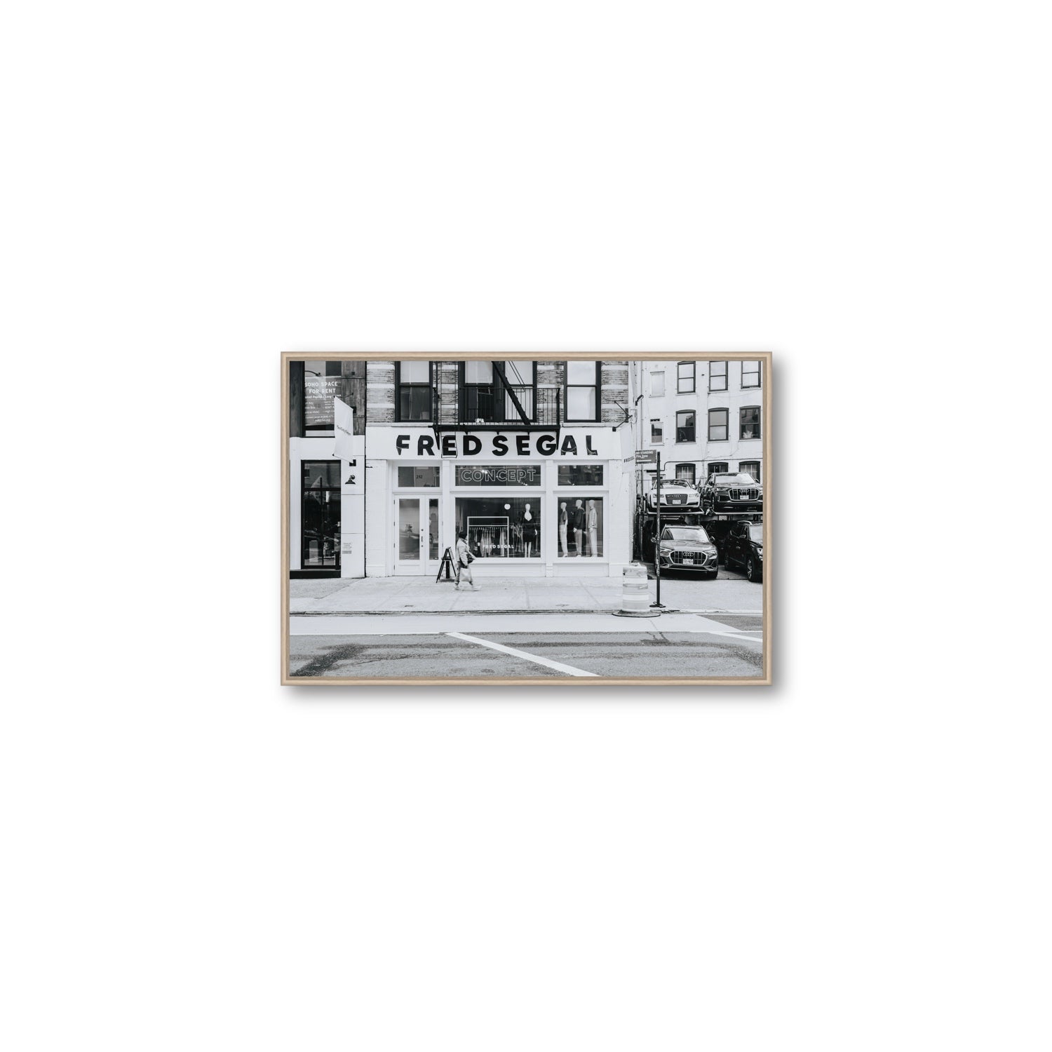 Noir York New York NYC Black & White wall art Medium fine art canvas in natural oak float frame