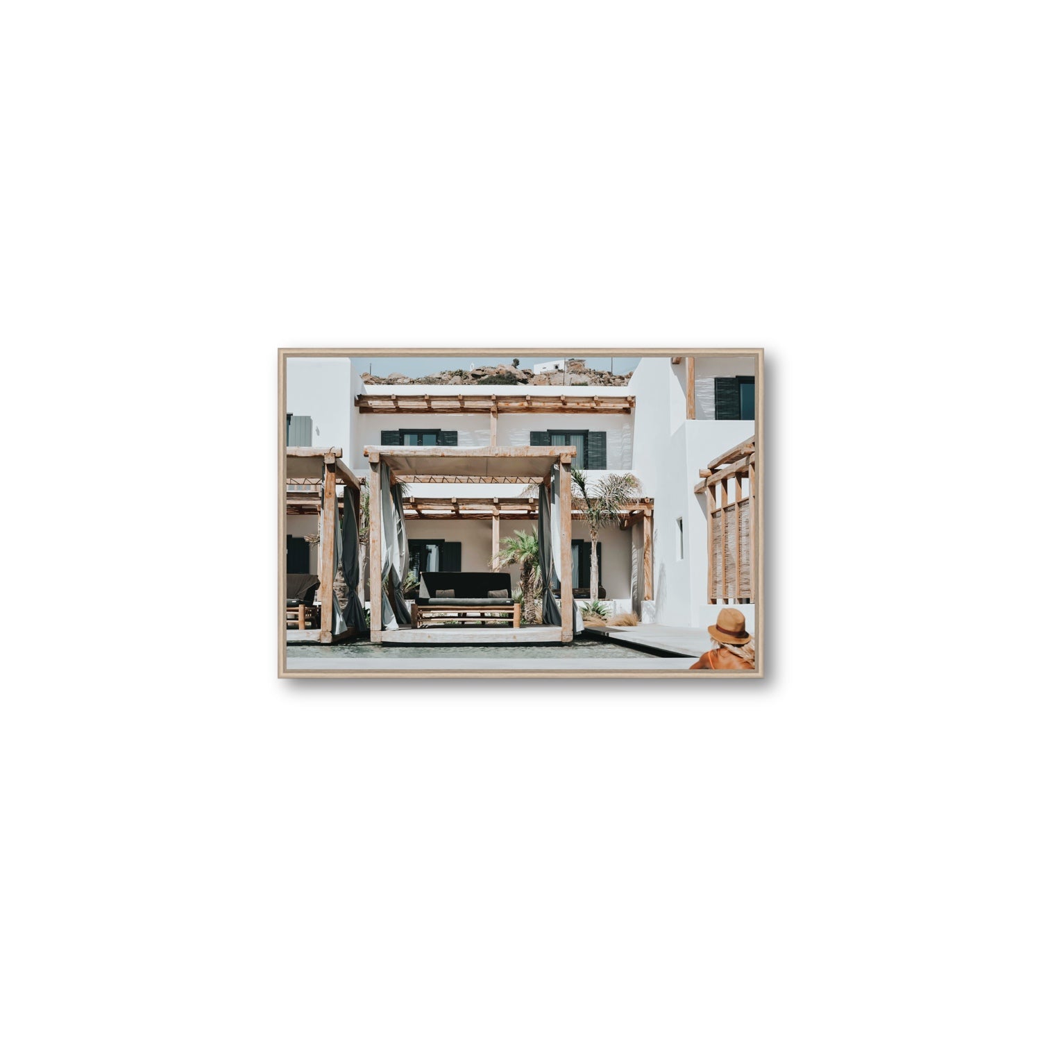 Dream Villa fine art print, Mykonos, Greece, Medium, Natural Oak Float Frame, Fine Art Canvas
