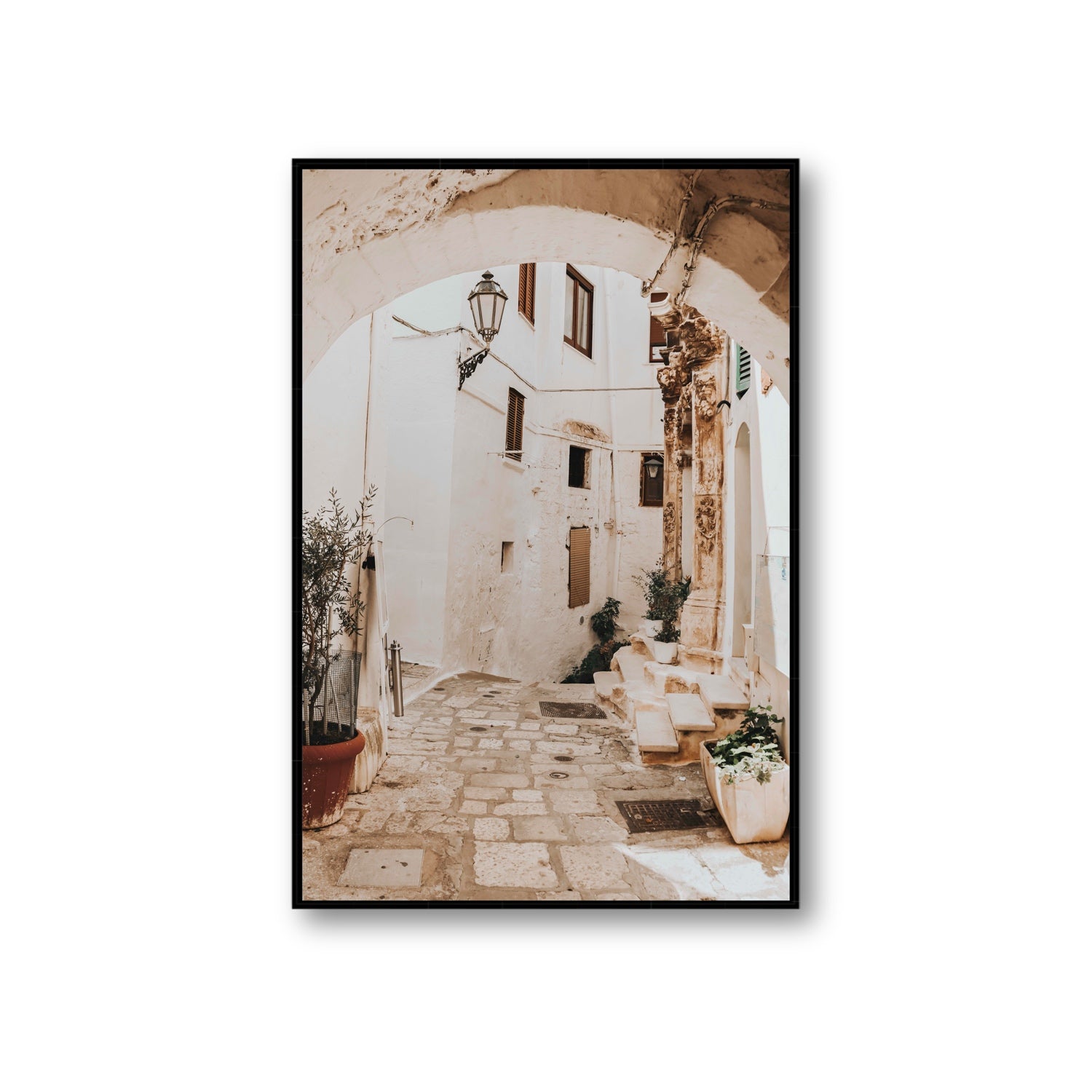 Pathway Wander Puglia Ostuni wall art Giant fine art canvas in black float frame