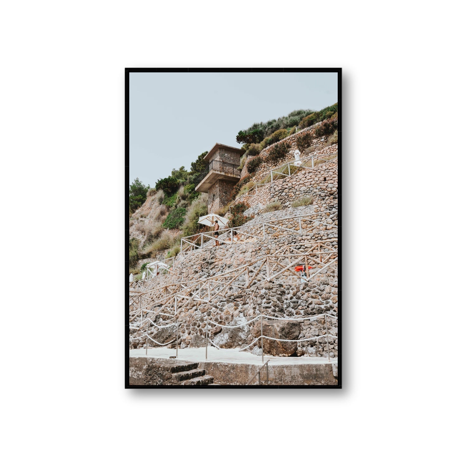 Solitude by the Sea Tuscany coastal Italian wall art Giant fine art canvas in black float frame