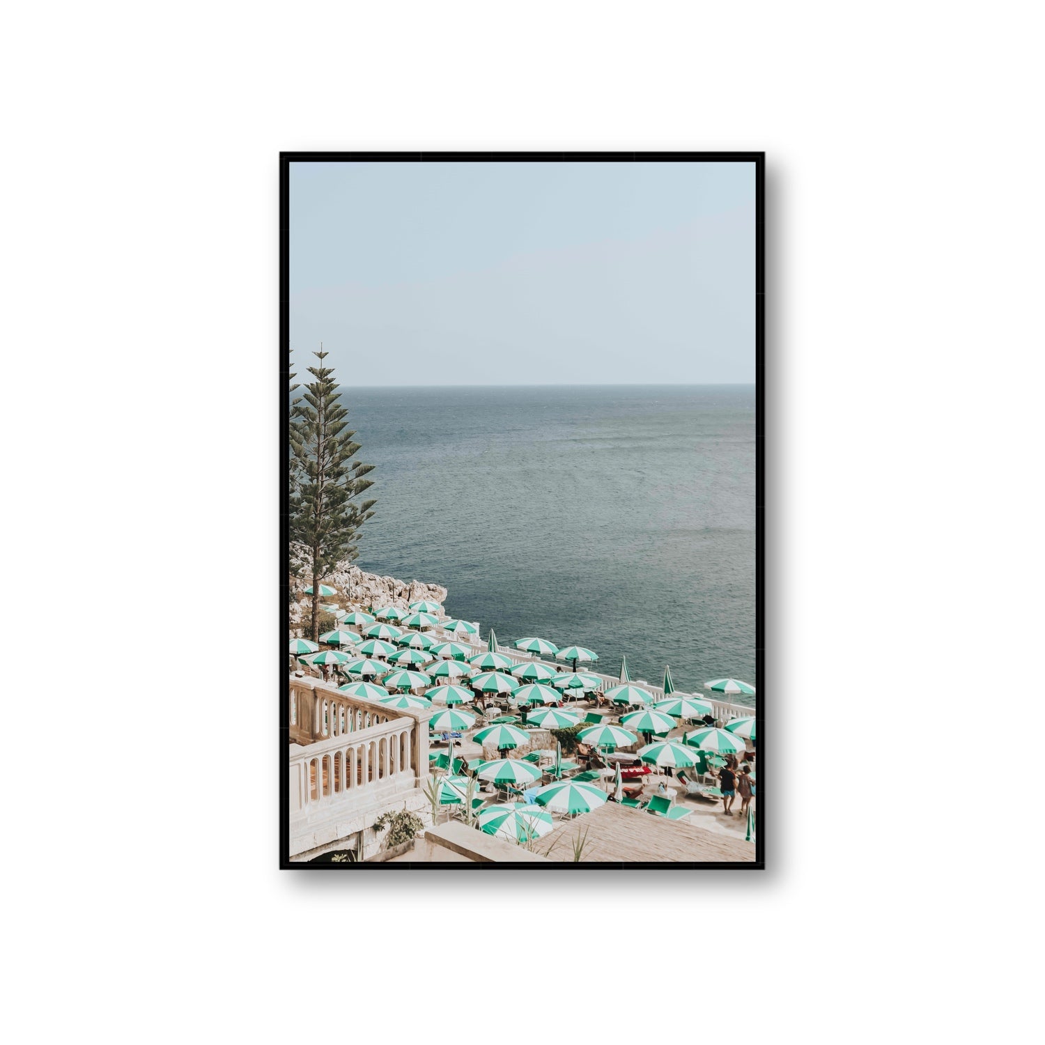 Sun-drenched Stripes Puglia beach coastal wall art Giant fine art canvas in black float frame