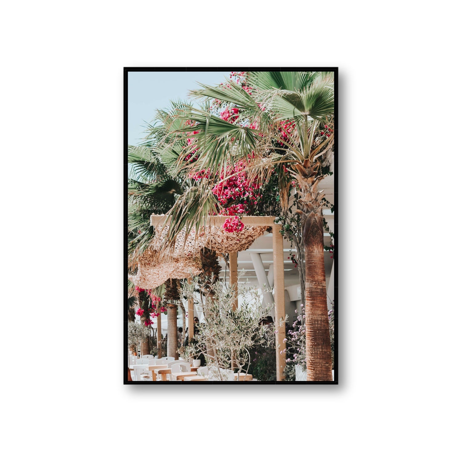 Palm Trees Mykonos Greek island wall art Giant fine art canvas in black float frame