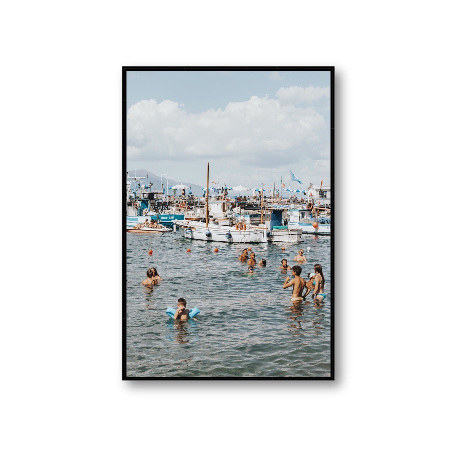 Vacanze Italiane Sorrento Italian coastal wall art Giant fine art canvas in black float frame