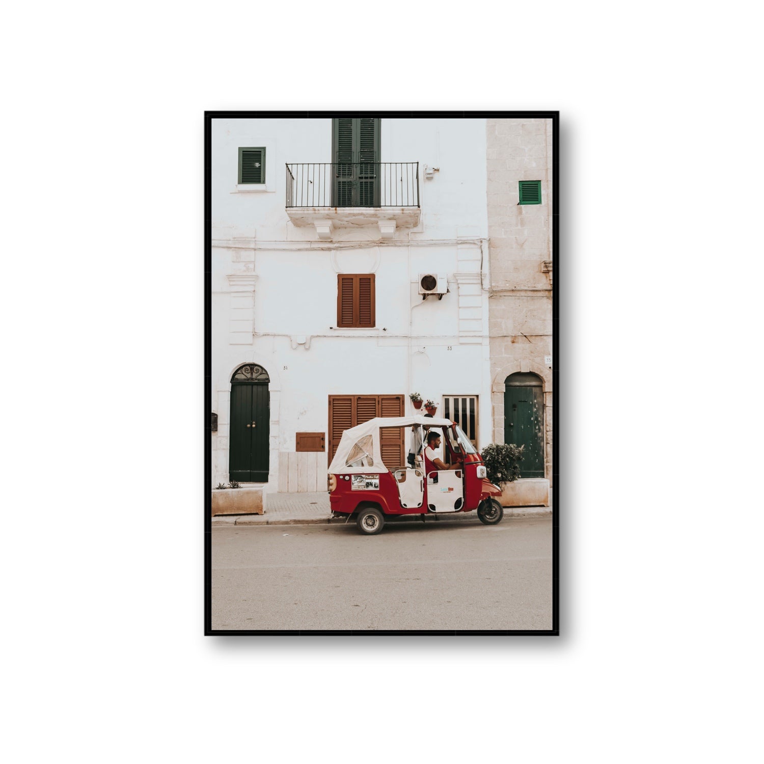 Groovy Piaggio Puglia Italian wall art Giant fine art canvas in black float frame