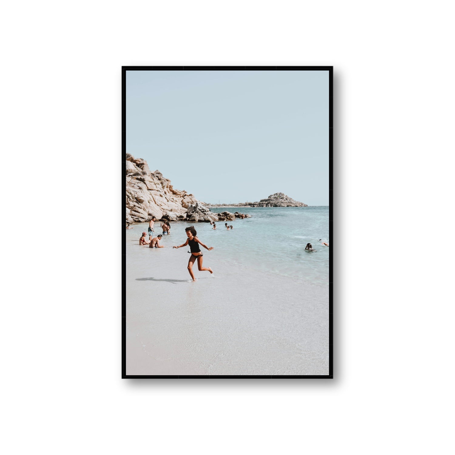 Skipping Angel Mykonos Greek island decor wall art Giant fine art canvas in black float frame