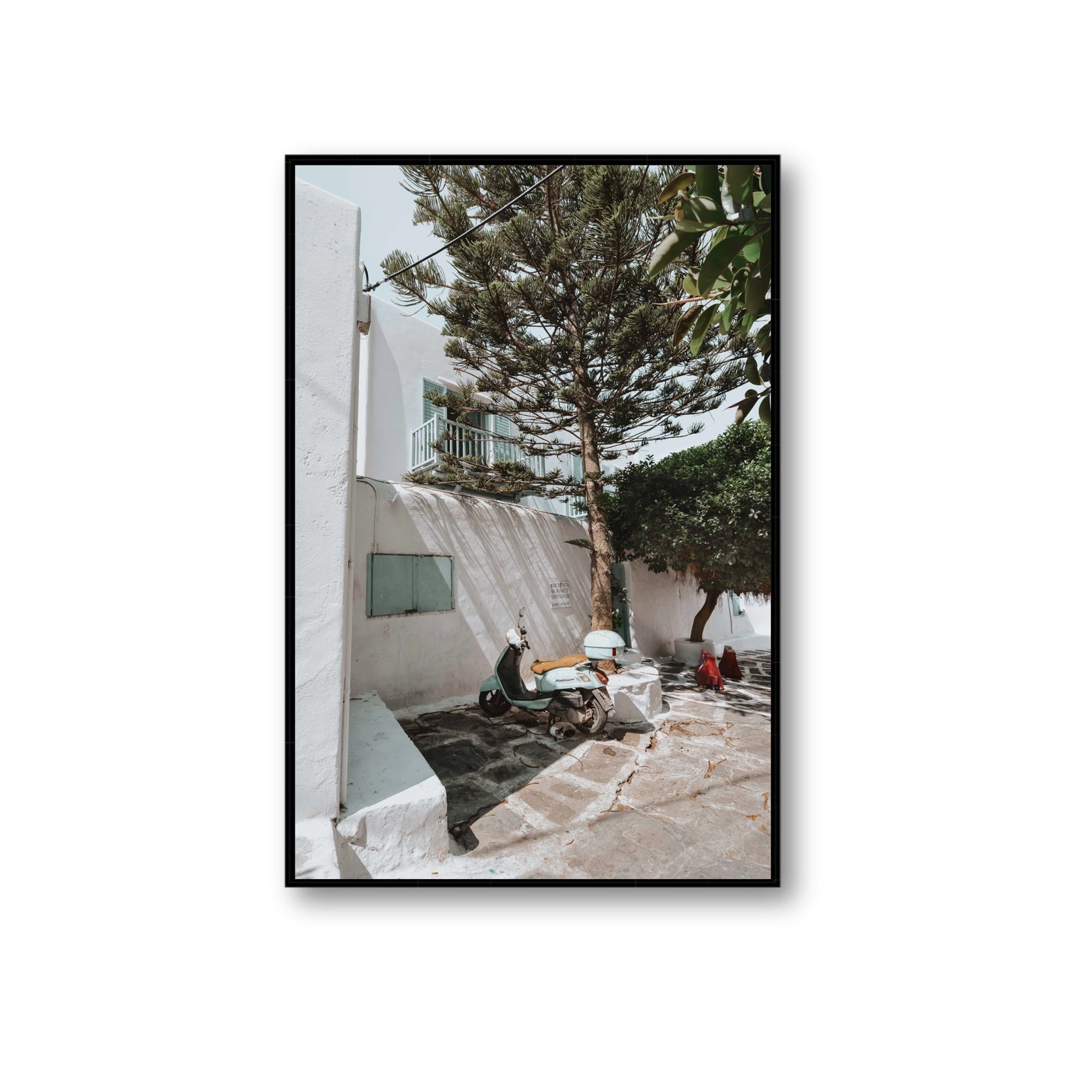 The Getaway Mykonos Mediterranean Greek island art print Giant fine art canvas in black float frame