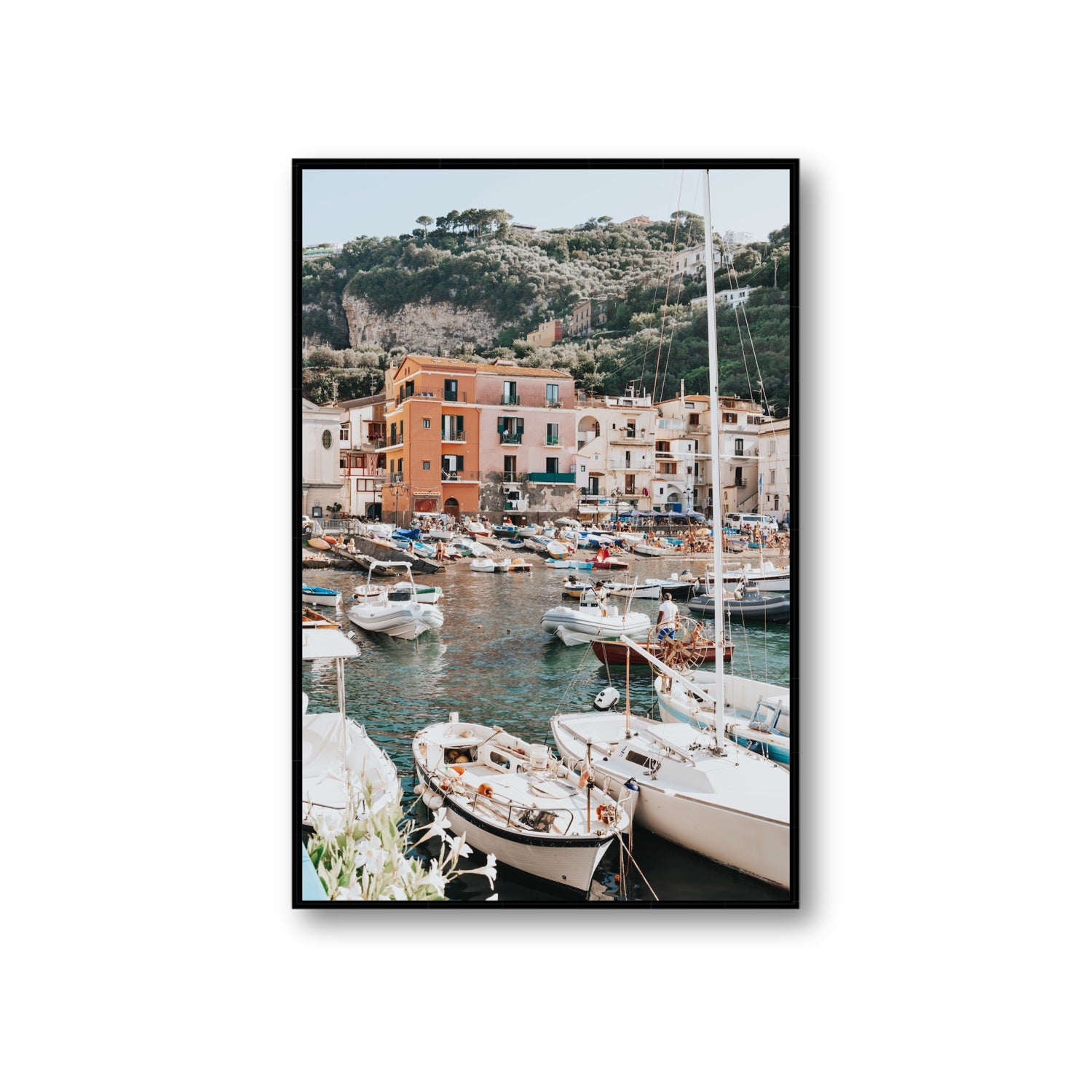 Marina Grande Sorrento coastal Italian wall art Giant fine art canvas in black float frame