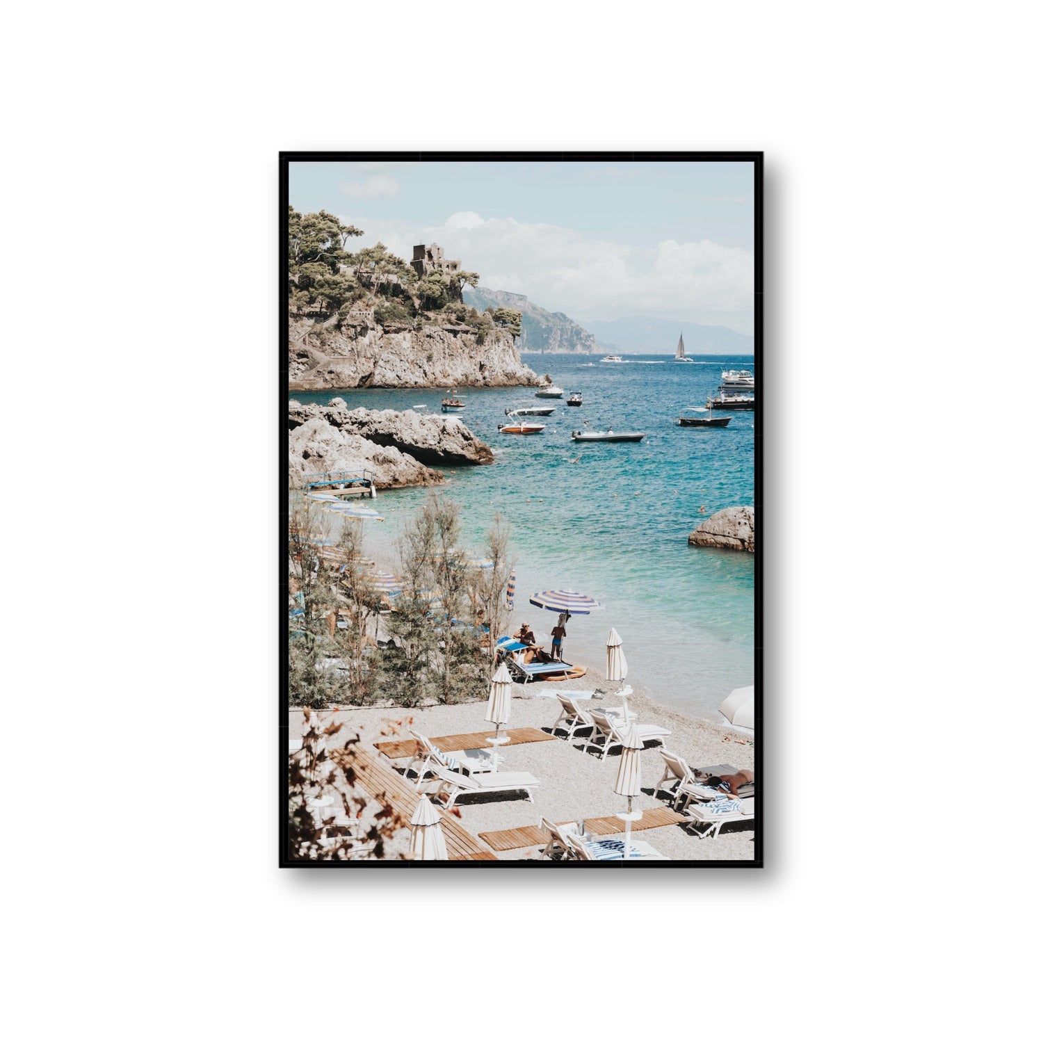 Sizzling Summer Days Amalfi coastal wall art Giant fine art canvas in black float frame