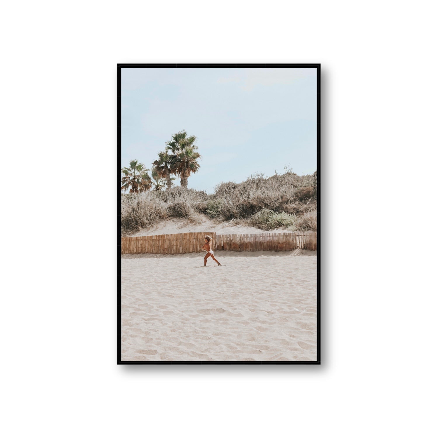 Joyful Sprint Puglia beach coastal fine art print Giant fine art canvas in black float frame