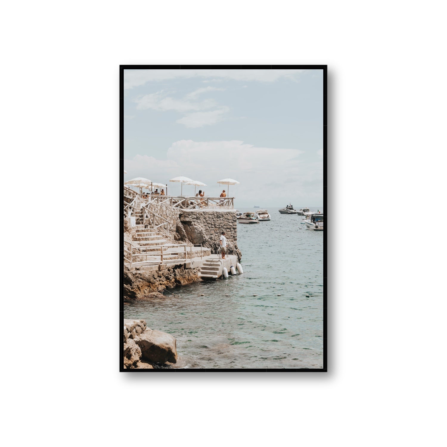 Pier Patrol fine art print, Nerano, Italy, Giant, Black Float Frame, Fine Art Canvas