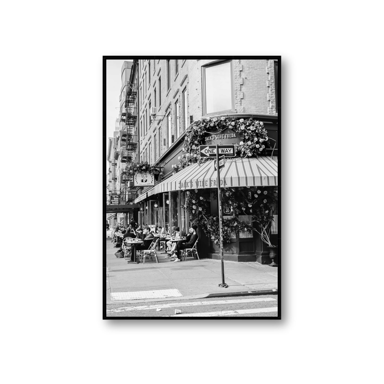 Freda's Feast New York NYC Black & White wall art Giant fine art canvas in black float frame