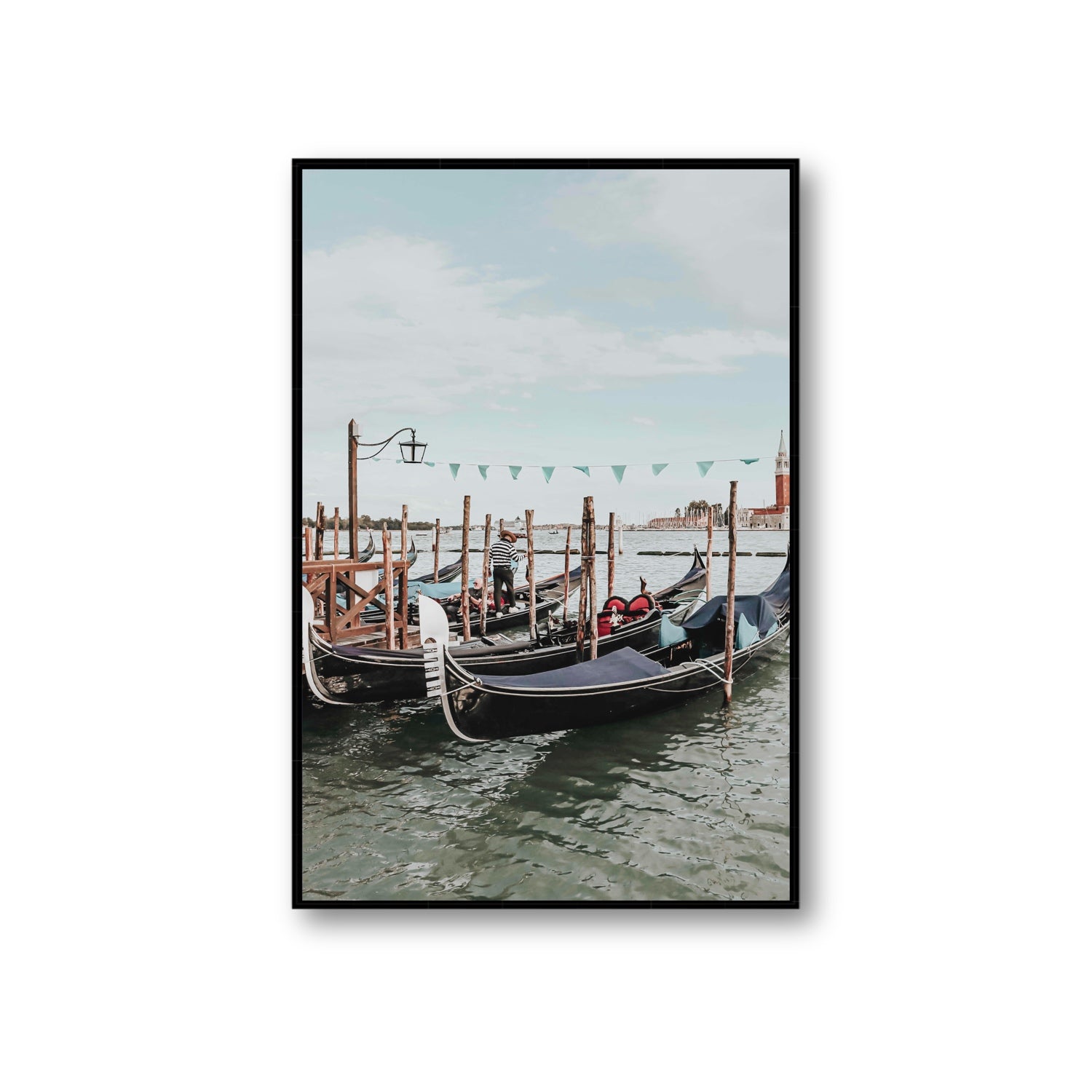 The Gondolier Venice Gondola Italian wall art Giant fine art canvas in black float frame