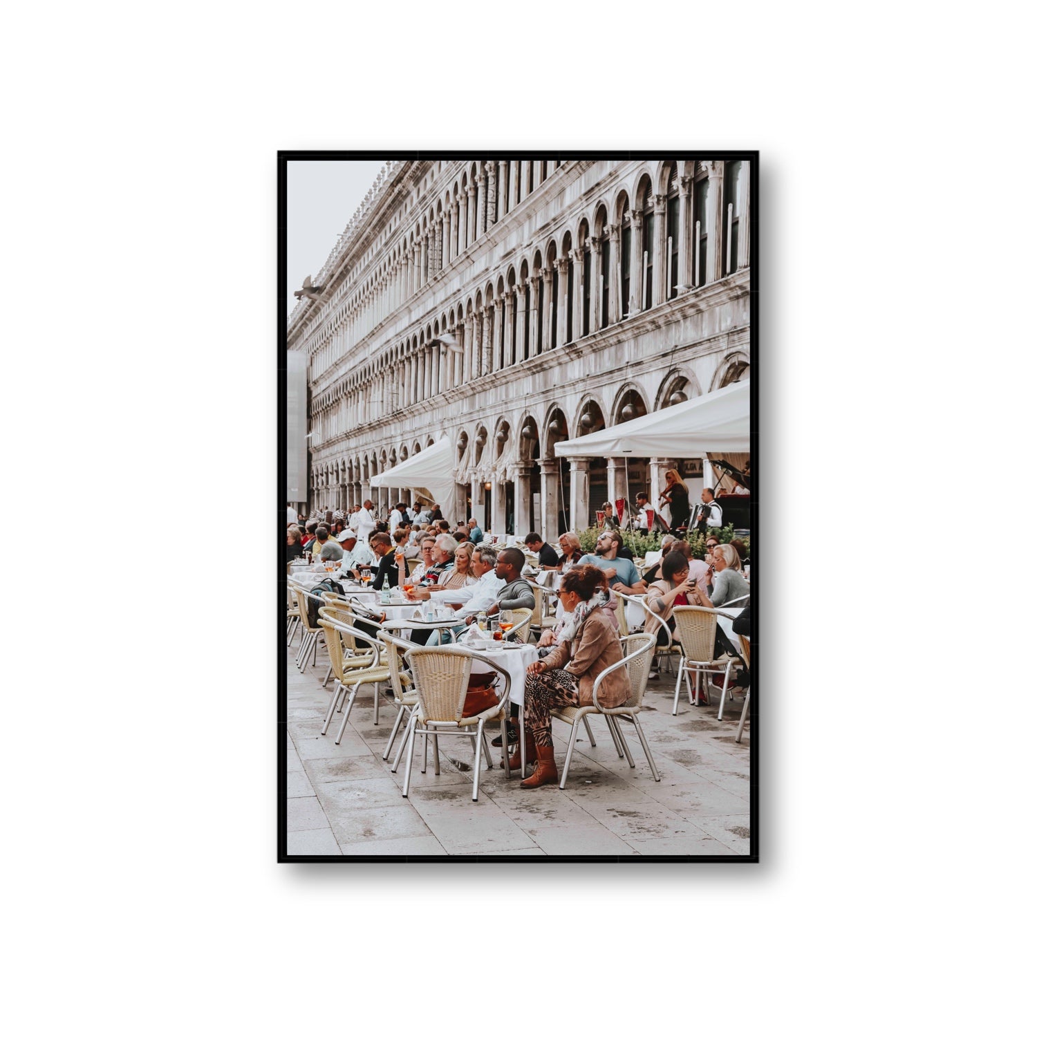 Lunchbreak Venice Italian wall art Giant fine art canvas in black float frame