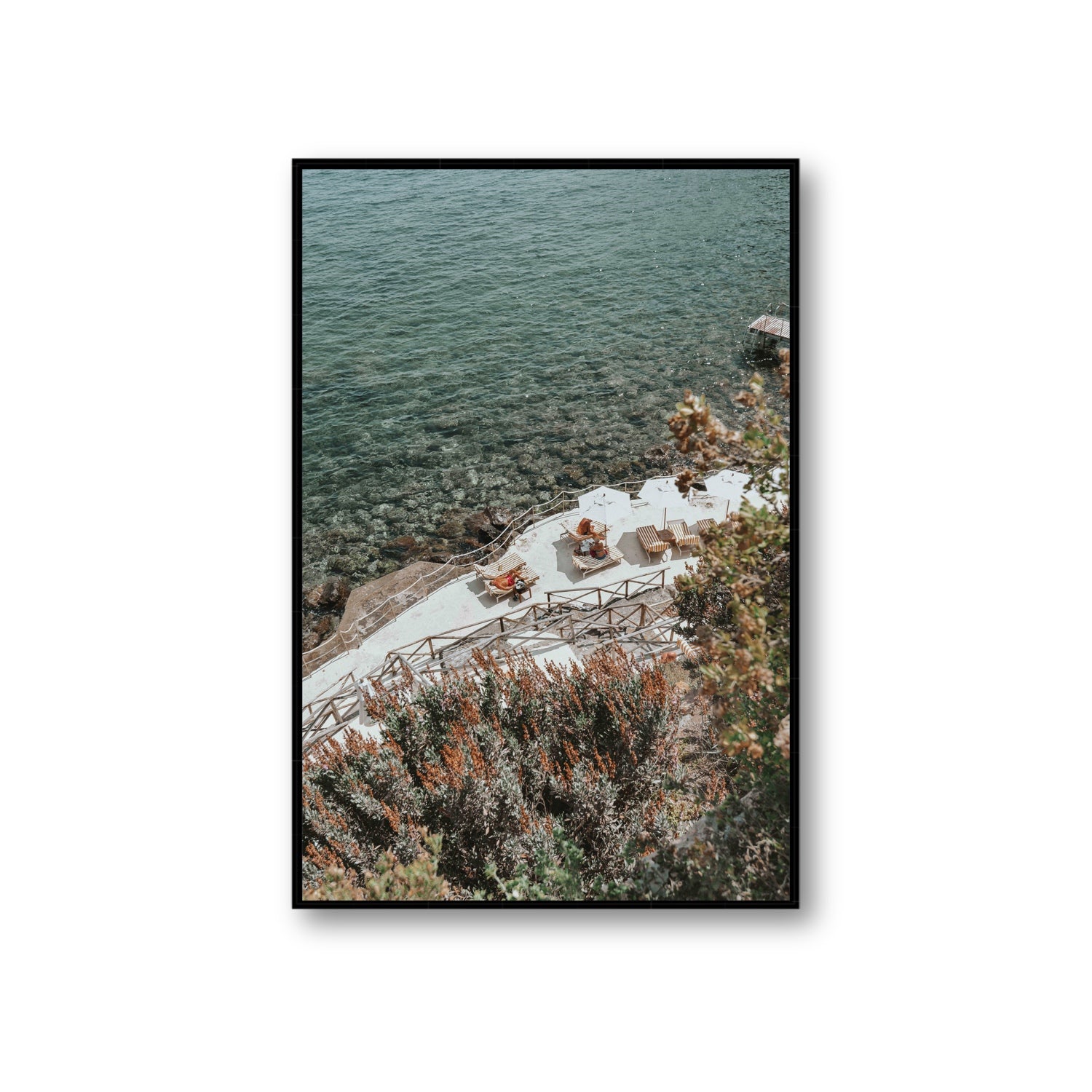 Hidden Gem Tuscany coastal wall art Giant fine art canvas in black float frame