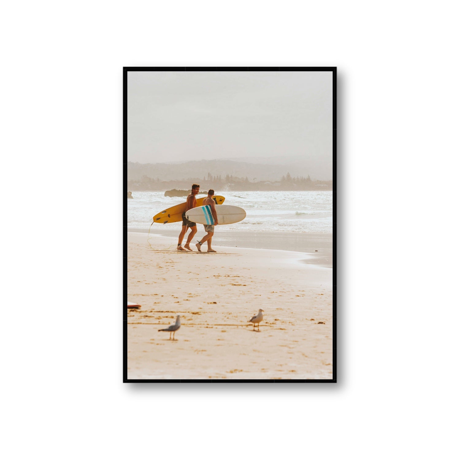 Shane & Benji Byron Bay Surf coastal wall art Giant fine art canvas in black float frame
