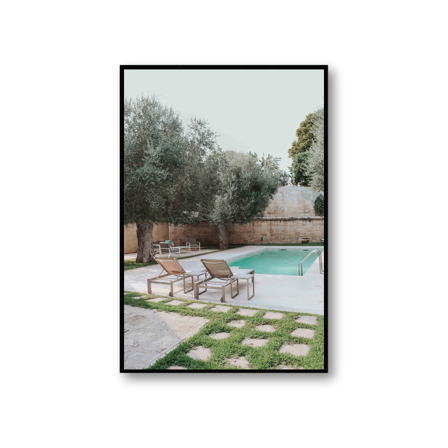 Olive Oasis Puglia Mediterranean wall art Giant fine art canvas in black float frame