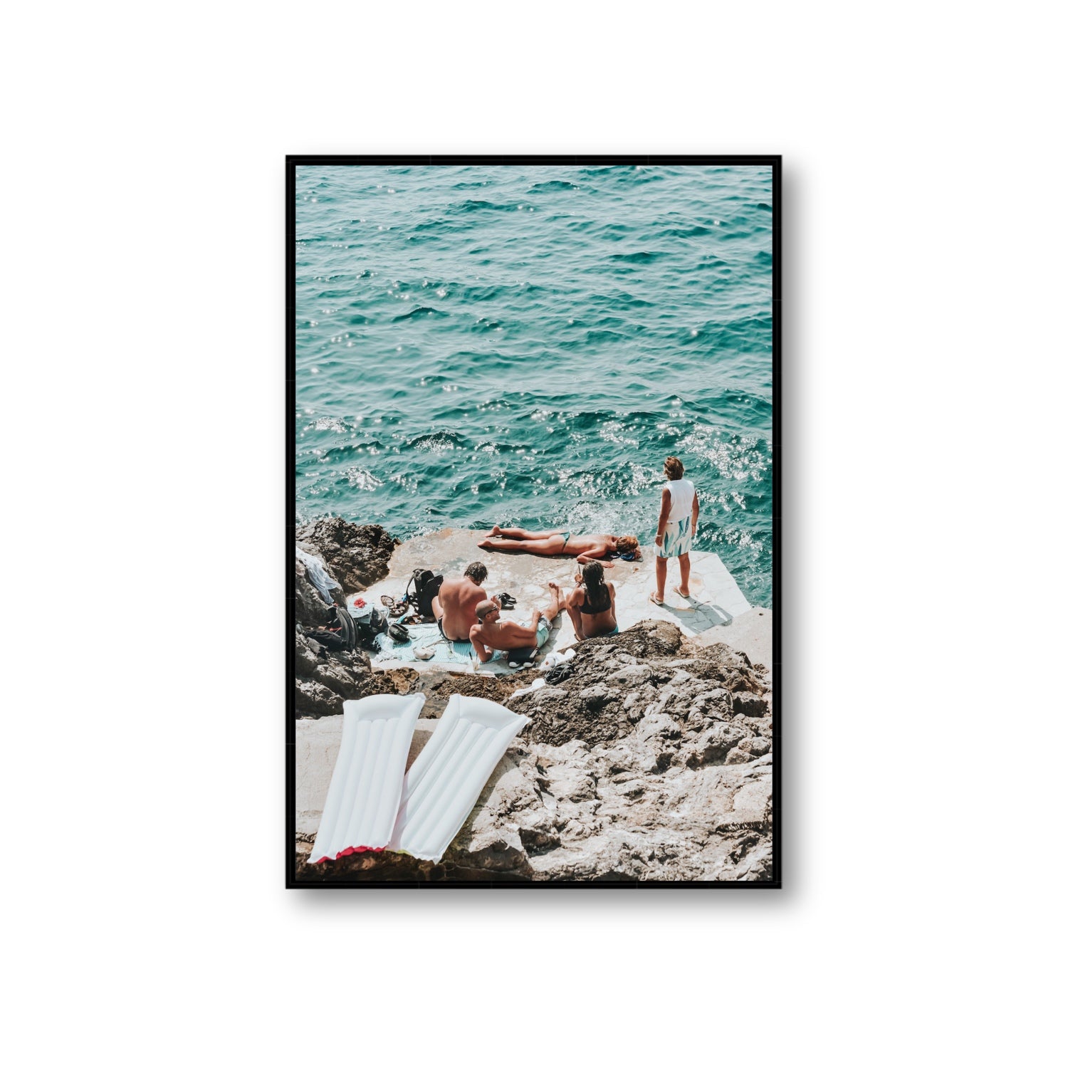 Gli Amici Praiano Amalfi Coast coastal wall art Giant fine art canvas in black float frame