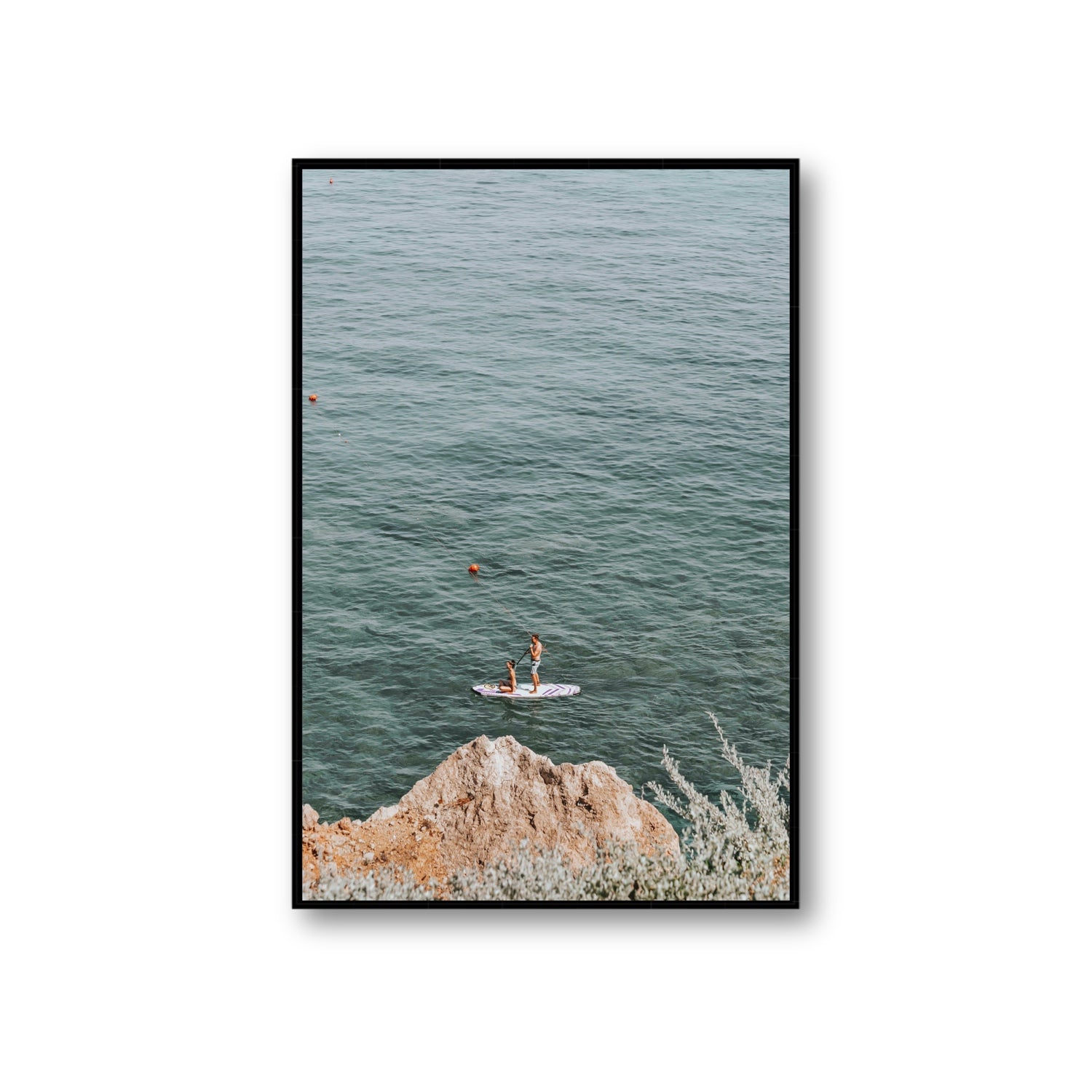 Into The Vibe Without Getting Wet Tuscany coastal wall art Giant fine art canvas in black float frame