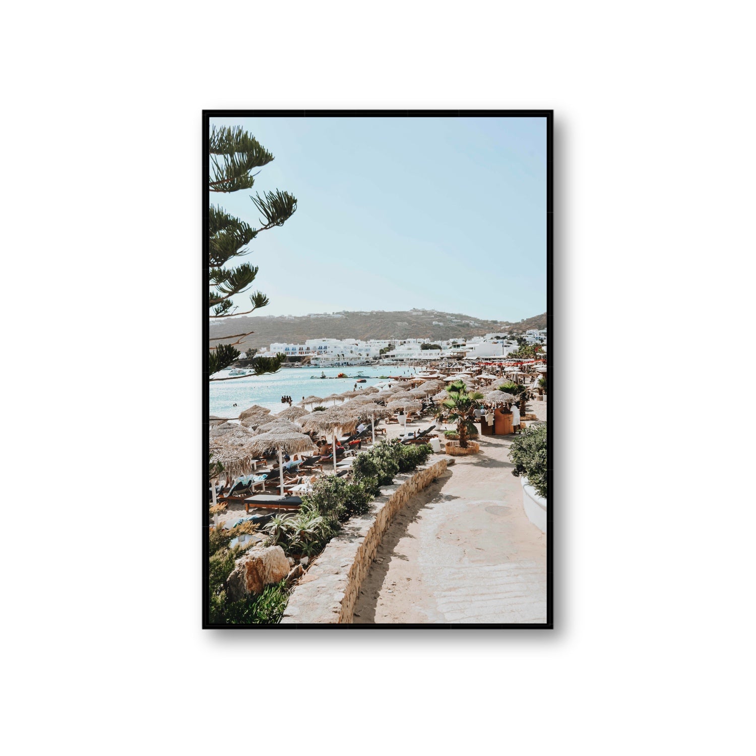 All Roads Lead To The Beach Mykonos Greek island wall art Giant fine art canvas in black float frame