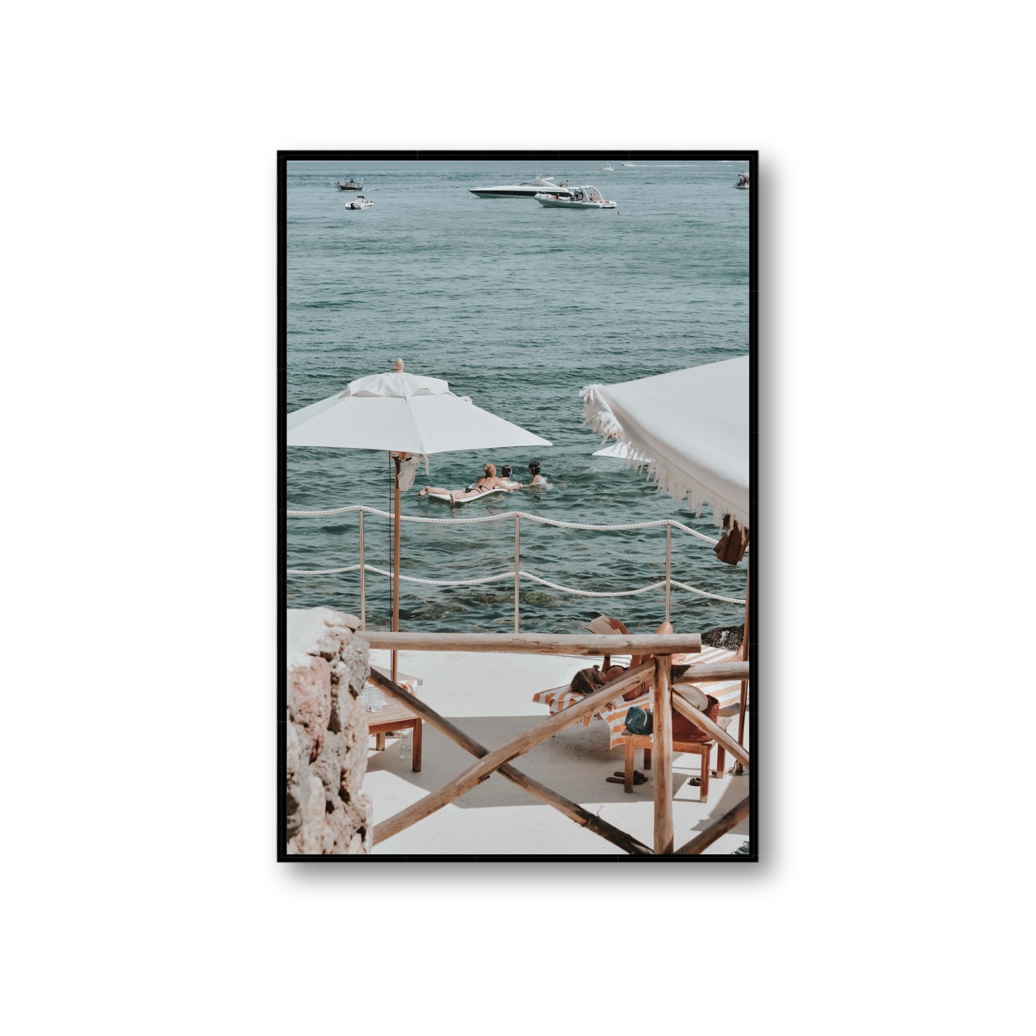 Hideaway Tuscany coastal Mediterranean wall art Giant fine art canvas in black float frame