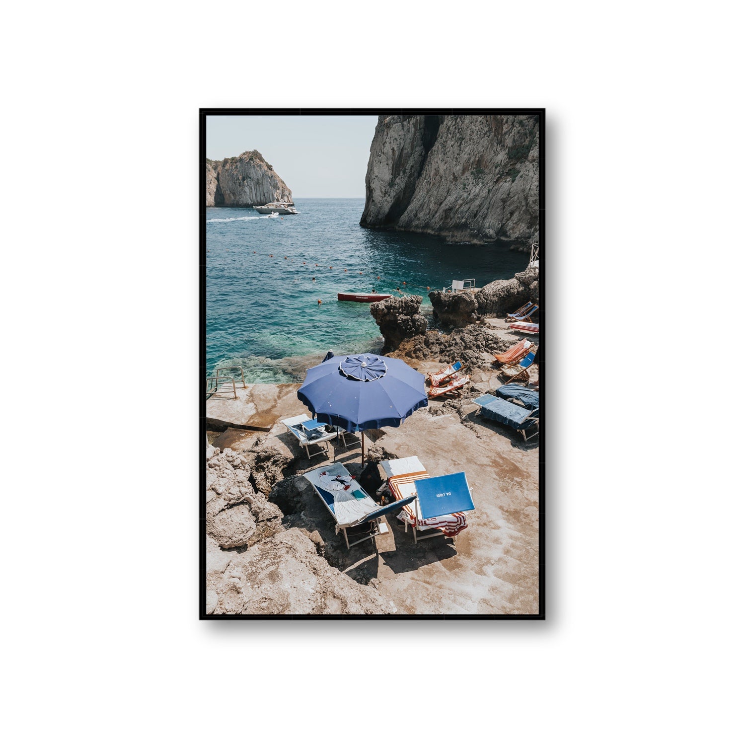 Lonely Loungers fine art print, Capri, Italy, Giant, Black Float Frame, Fine Art Canvas