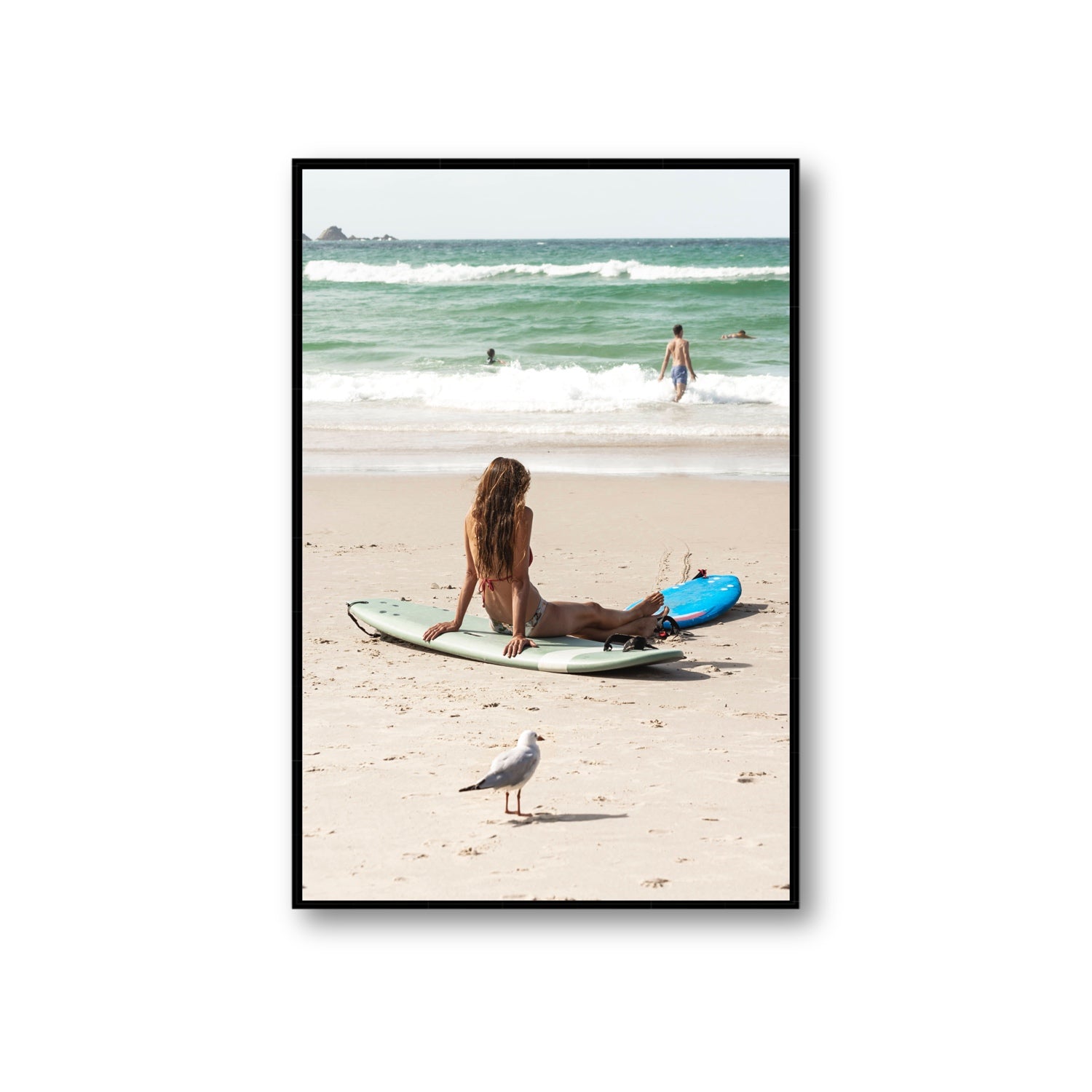 Carissa Byron Bay Surf coastal wall art Giant fine art canvas in black float frame