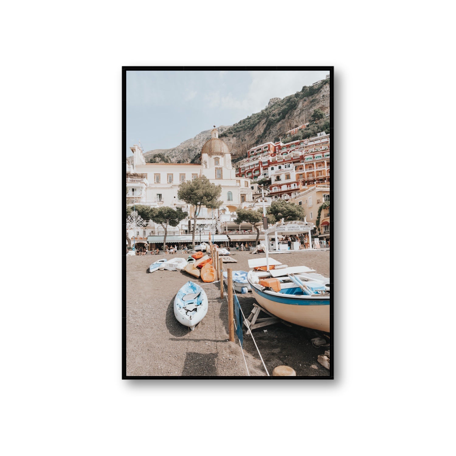 Seaside Hues Positano wall art Giant fine art canvas in black float frame