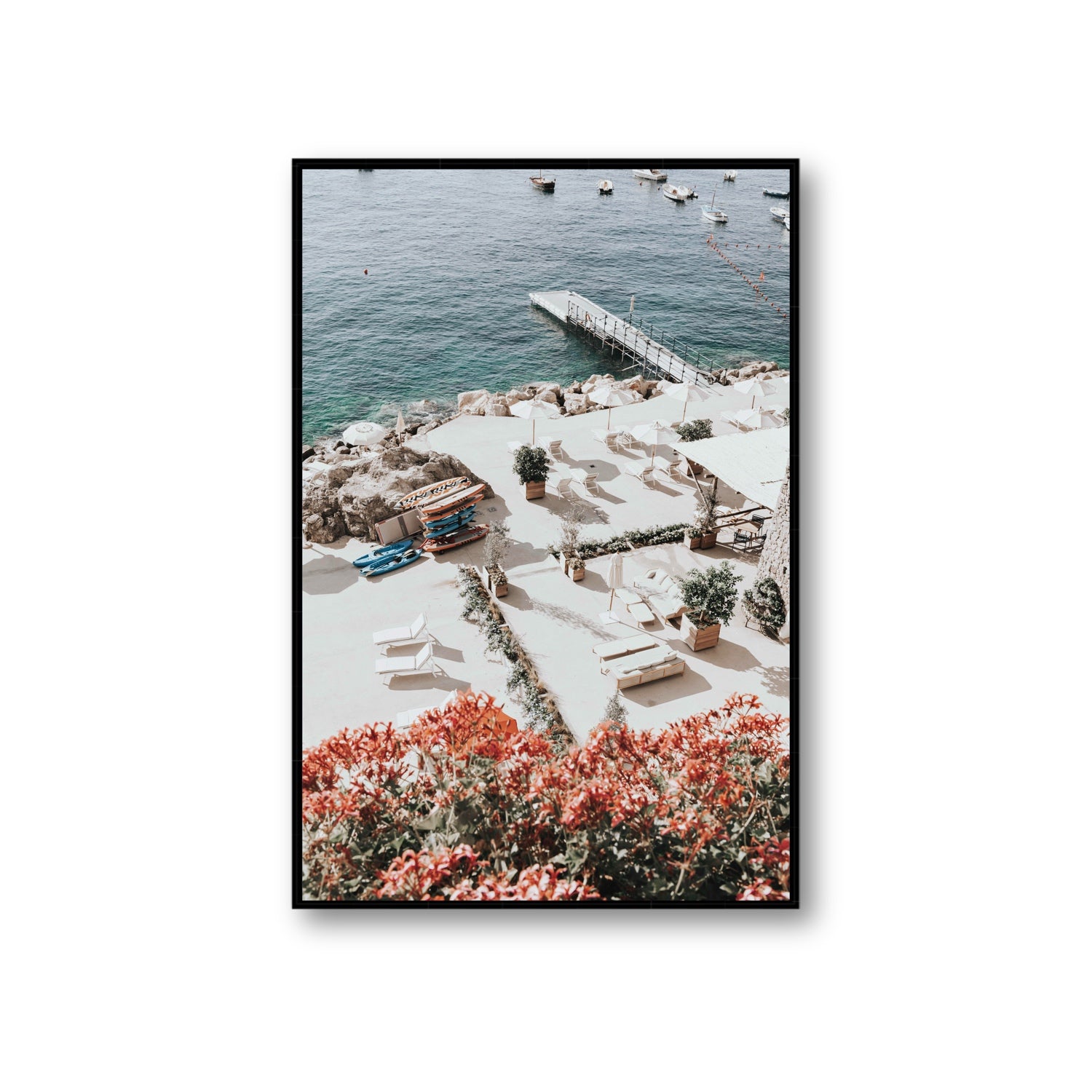 A Work of Art Amalfi coastal wall art Giant fine art canvas in black float frame