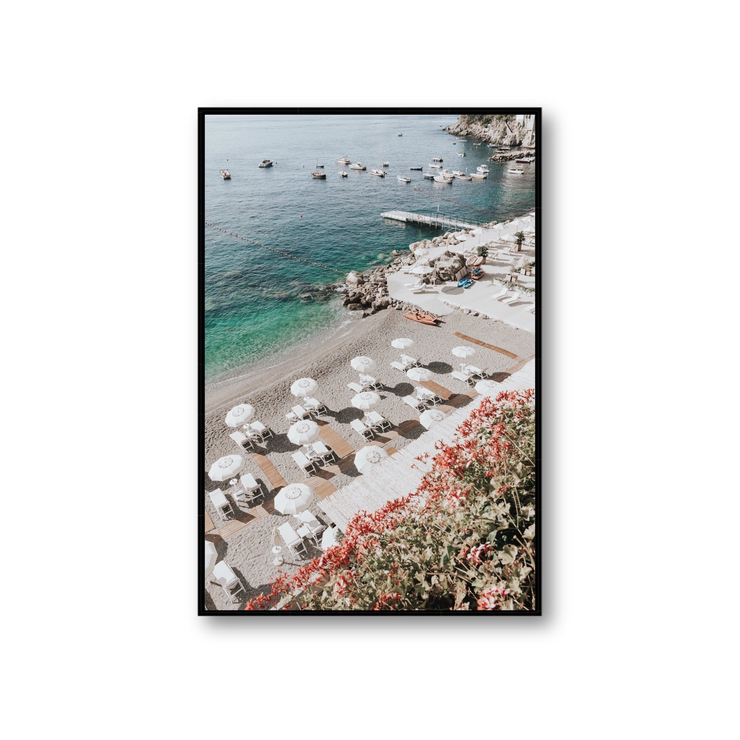 Tranquil Oasis Amalfi coastal wall art Giant fine art canvas in black float frame