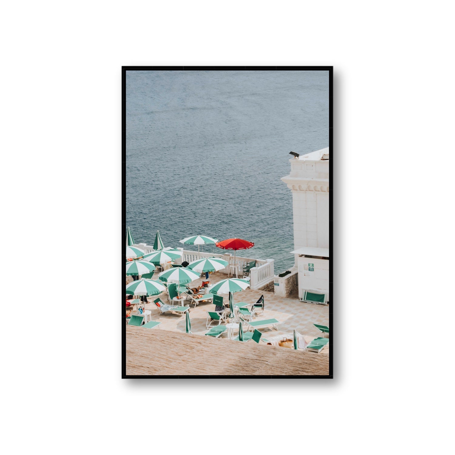 Lido Italiano Puglia beach Italian wall art Giant fine art canvas in black float frame
