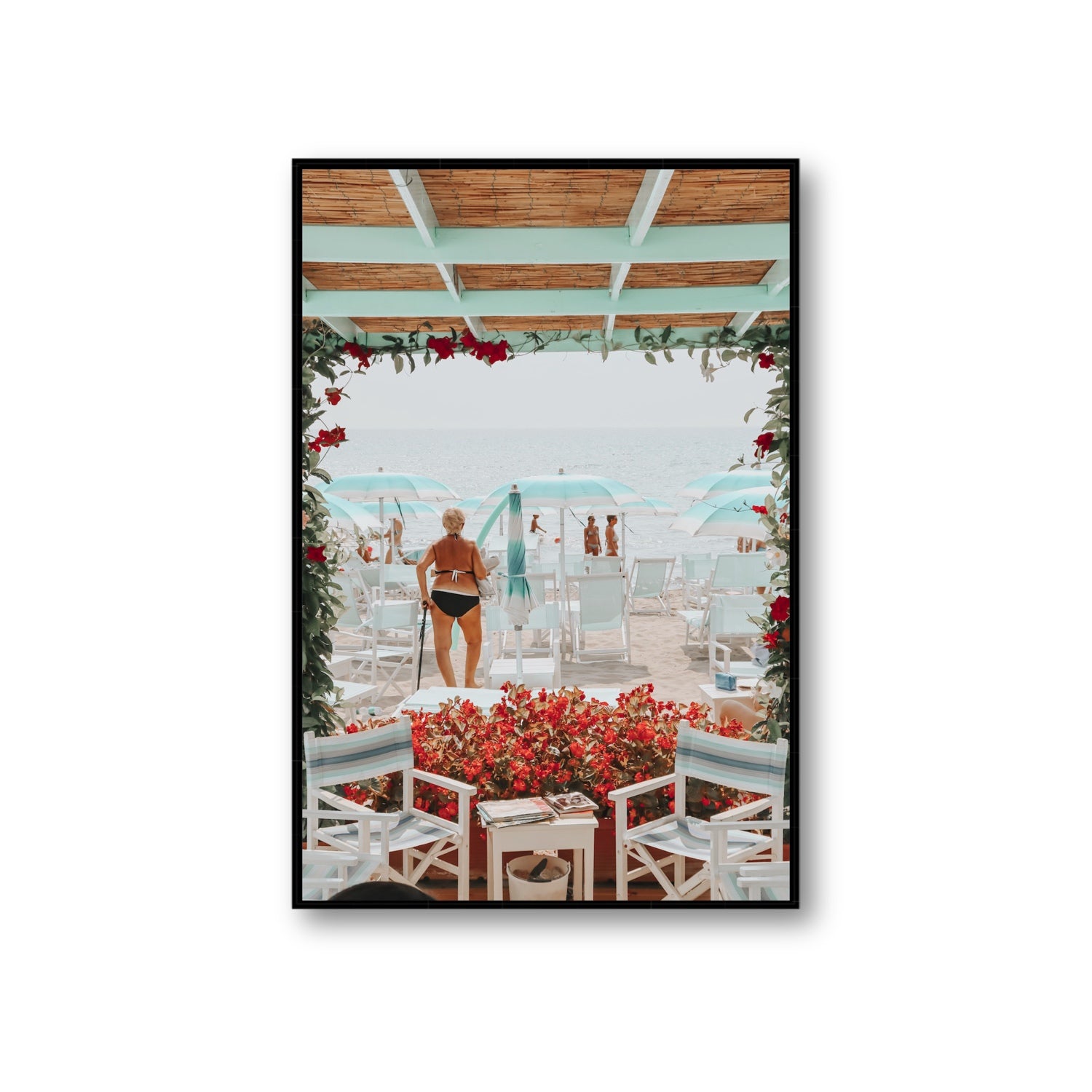 Nonna's Italian Escape Alassio Italian wall art Giant fine art canvas in black float frame