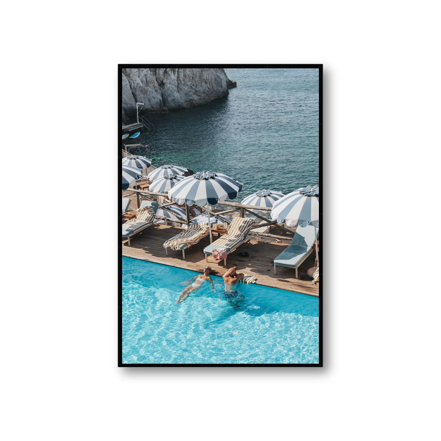 I'm Busy Ischia Italian coastal Mediterranean wall art Giant fine art canvas in black float frame