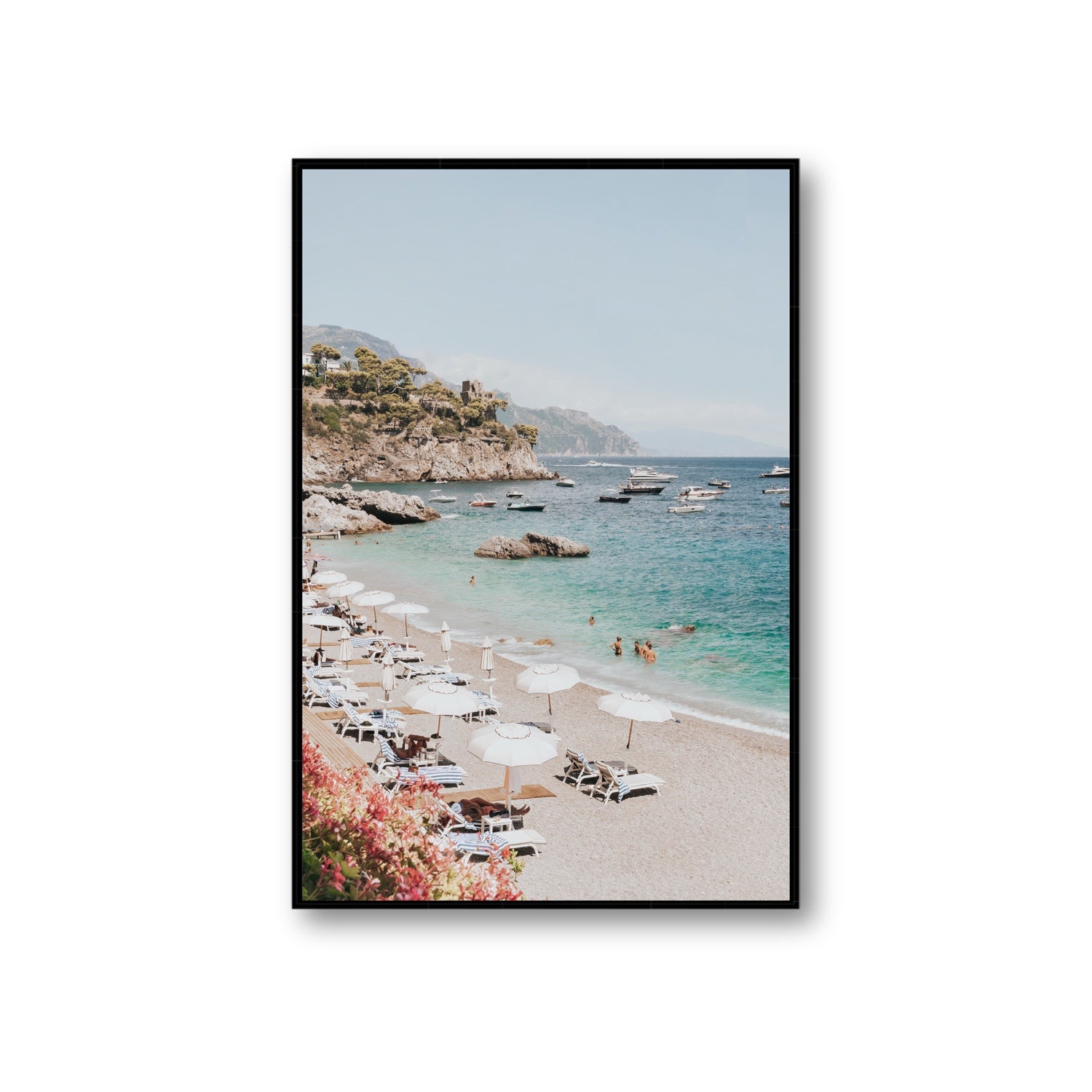 Seaview Refuge Amalfi coastal wall art giant fine art canvas in black float frame