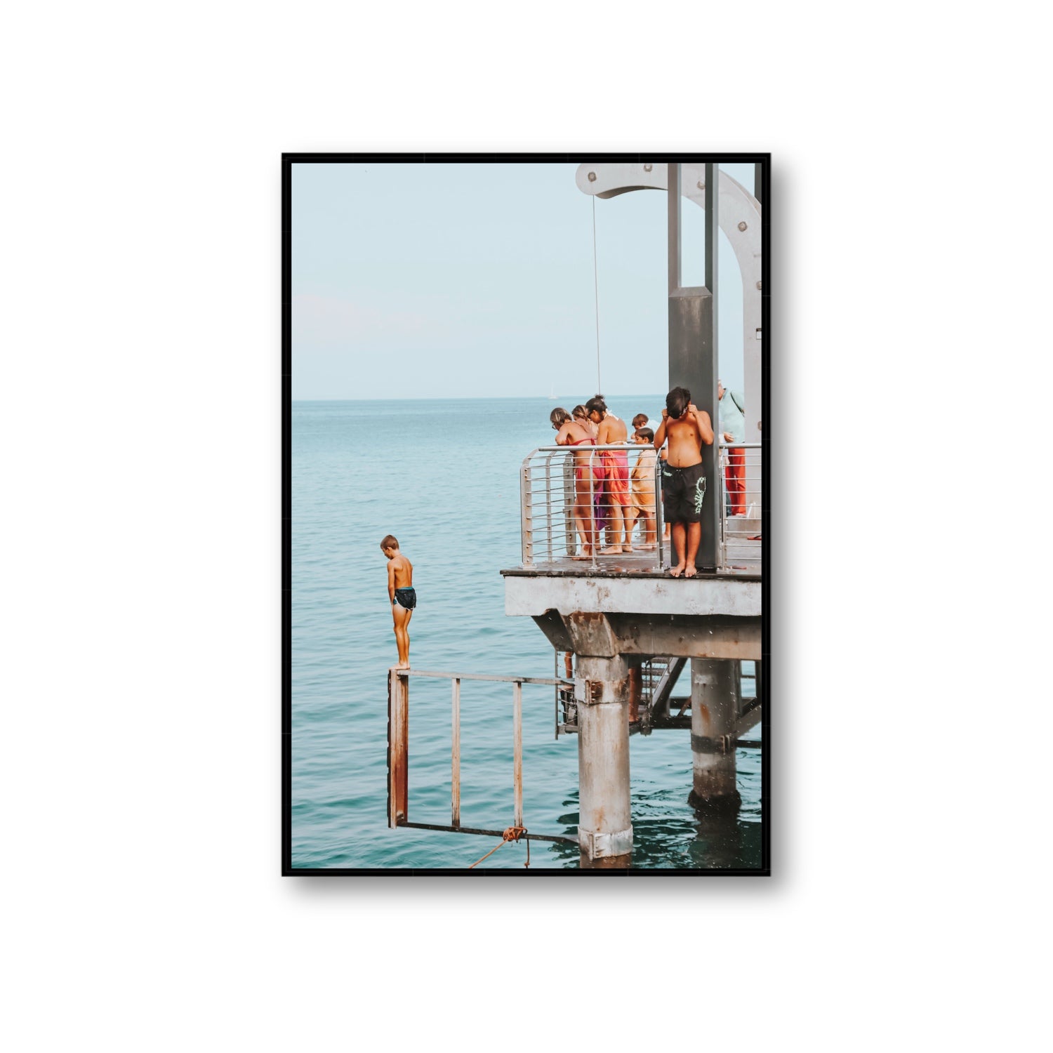 Golden Boy Alassio coastal decor wall art Giant fine art canvas in black float frame