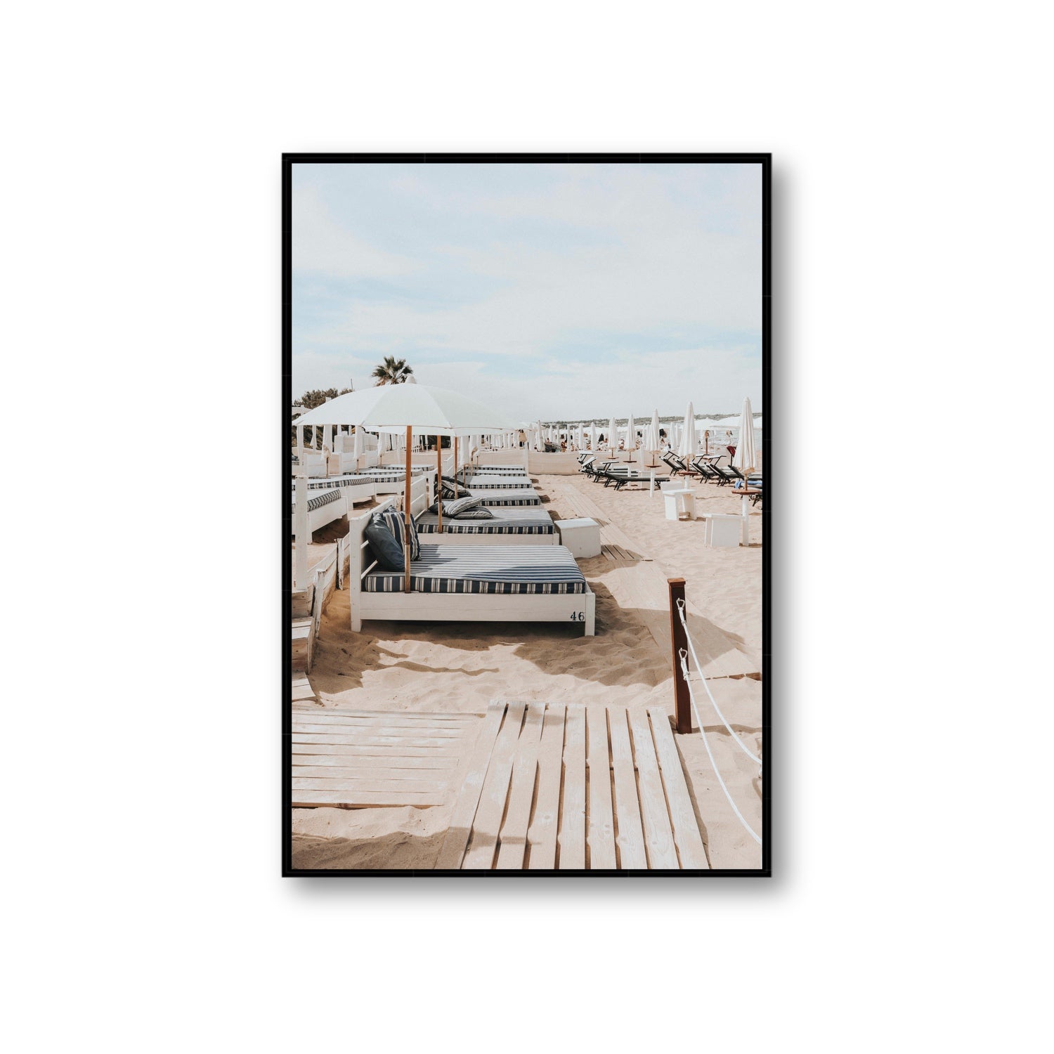 Coastal Repose Puglia beach Mediterranean fine art print Giant fine art canvas in black float frame
