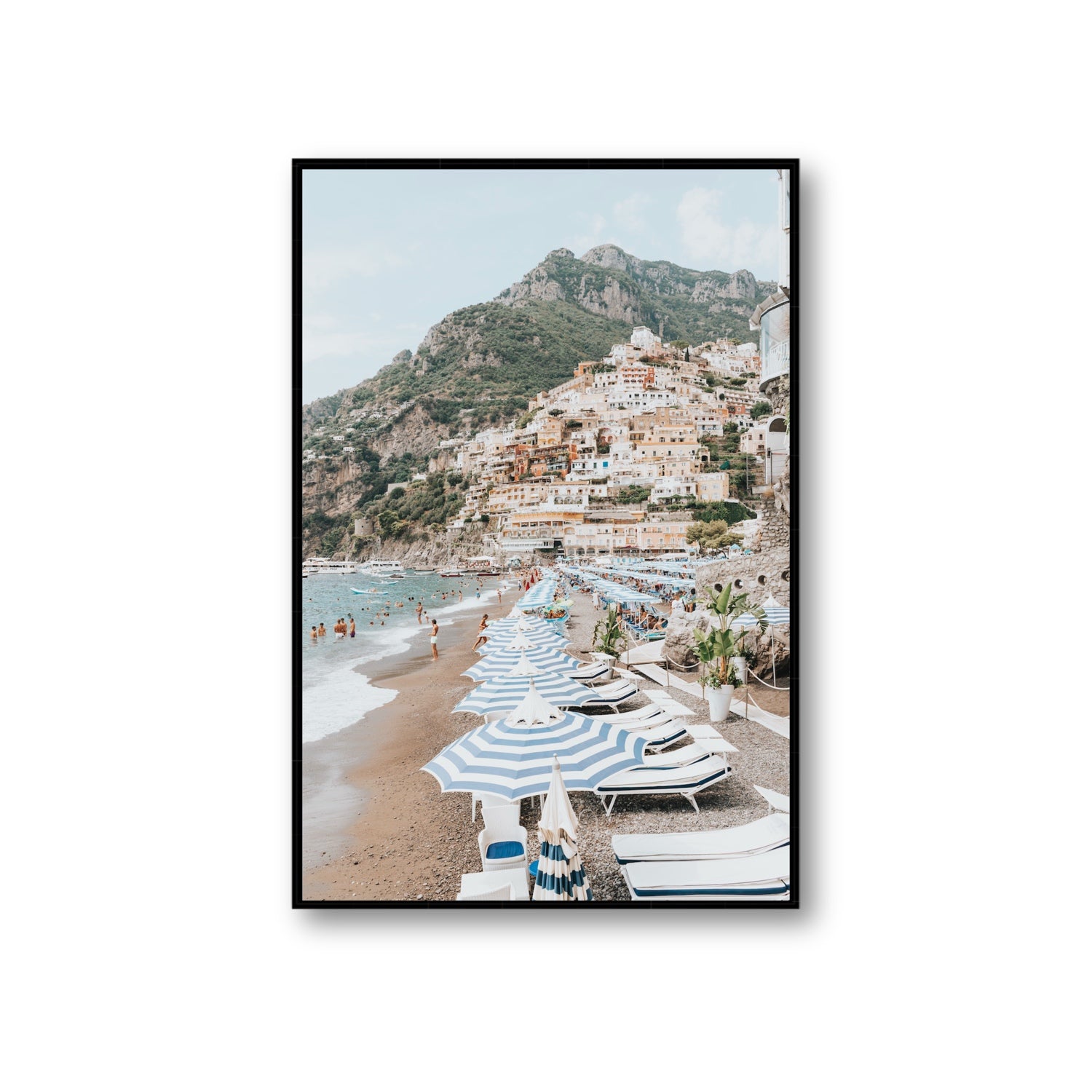 The Cliffside Village fine art print, Positano, Italy, Giant, Black Float Frame, Fine Art Canvas