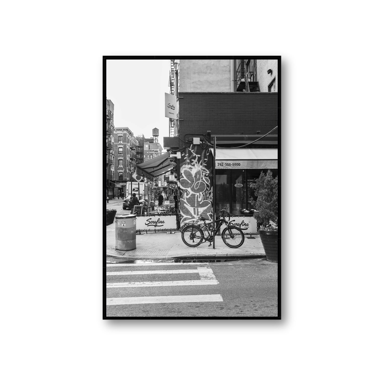 Cafe Canvas New York NYC Black & White wall art Giant fine art canvas in black float frame