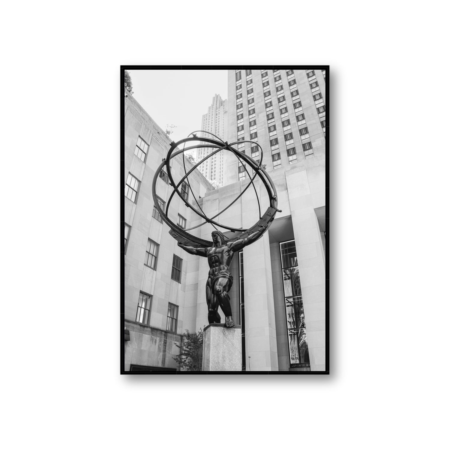 Atlas Ascends New York NYC Black & White wall art Giant fine art canvas in black float frame
