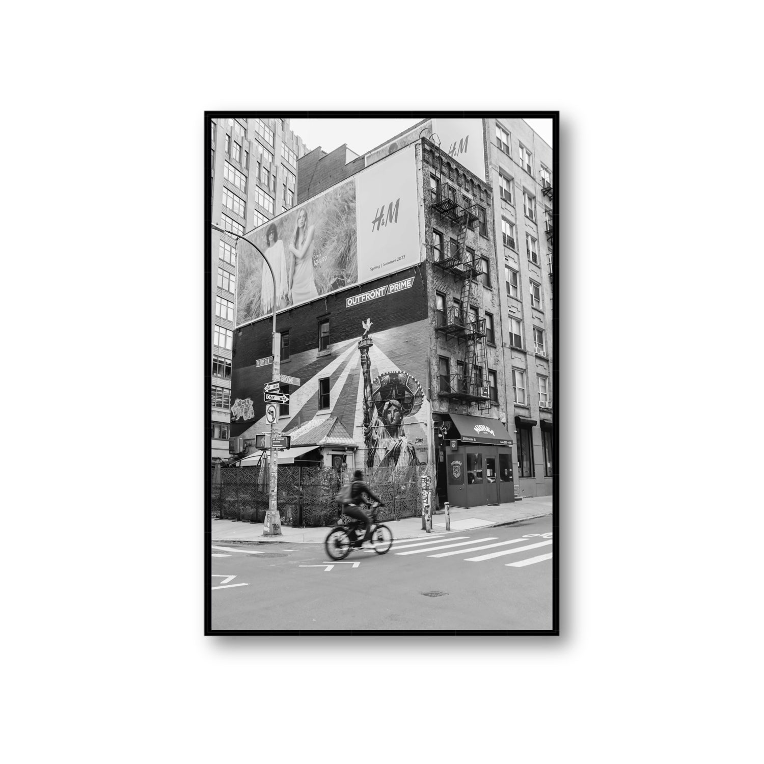 Shadows Of Liberty New York NYC Black & White wall art Giant fine art canvas in black float frame