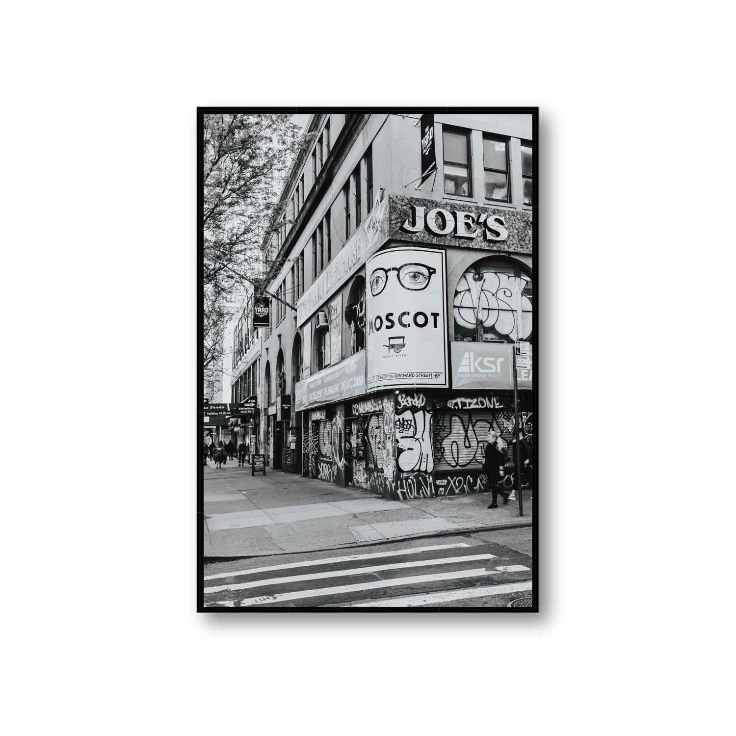 Lower East Side Murals New York NYC Black & White wall art Giant fine art canvas in black float frame