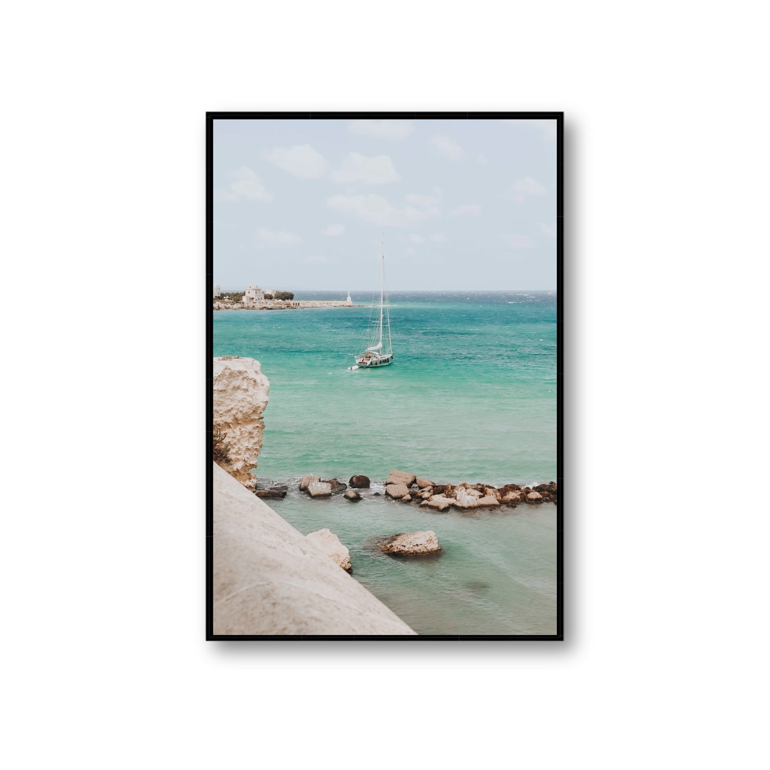 Seafarer's Dream Puglia Seafarer’s Dream coastal wall art Giant fine art canvas in black float frame