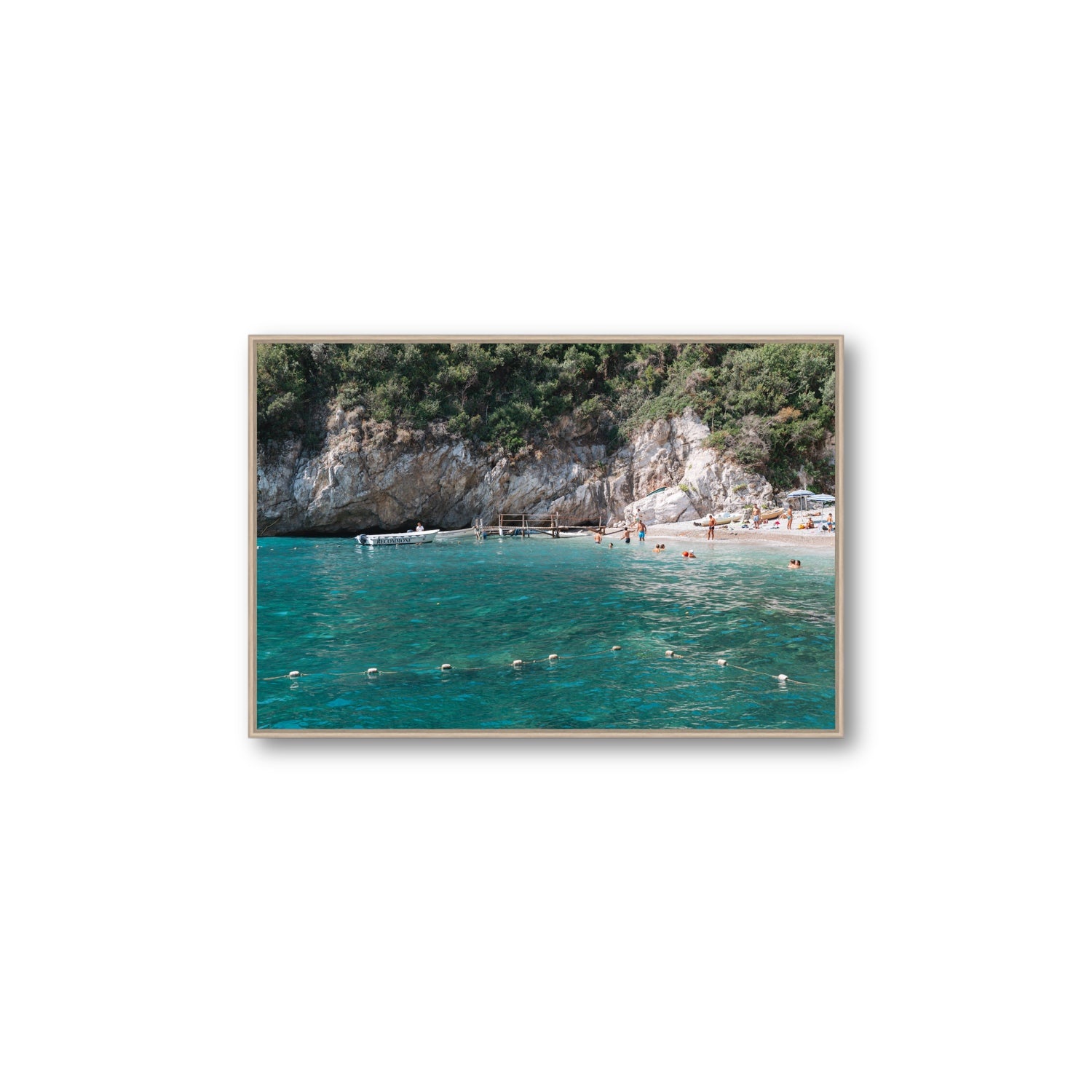 Azure Abyss Nerano wall art Large fine art canvas in natural oak float frame