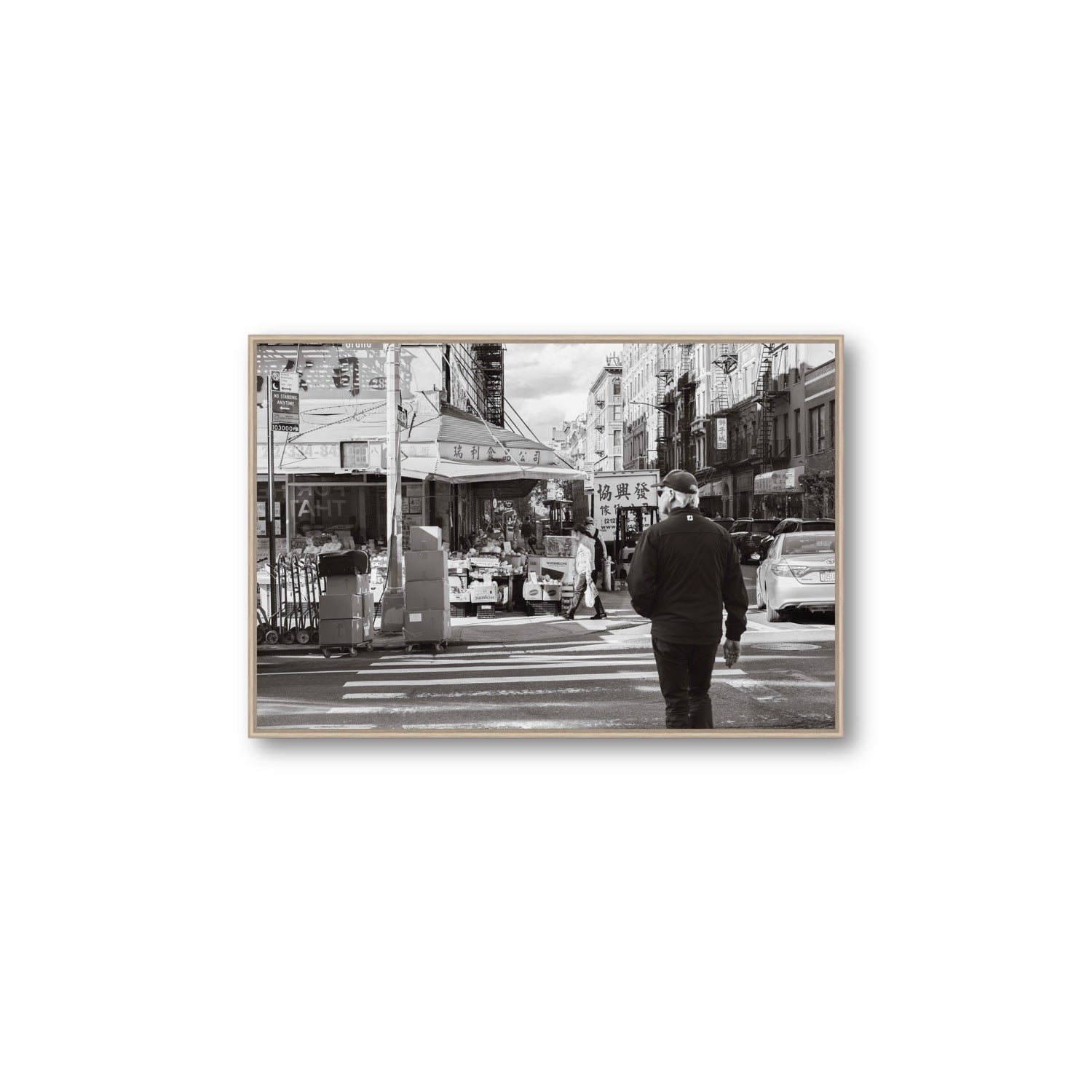 Chinatown New York NYC Street wall art Large fine art canvas in natural oak float frame