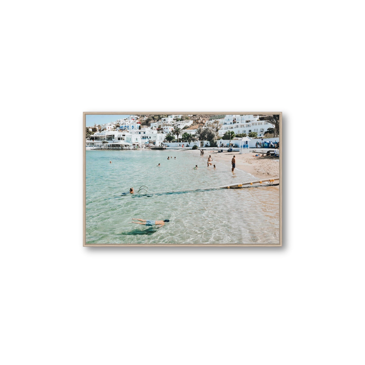 Bathe Yourself In Beauty Mykonos Greek island wall art Large fine art canvas in natural oak float frame