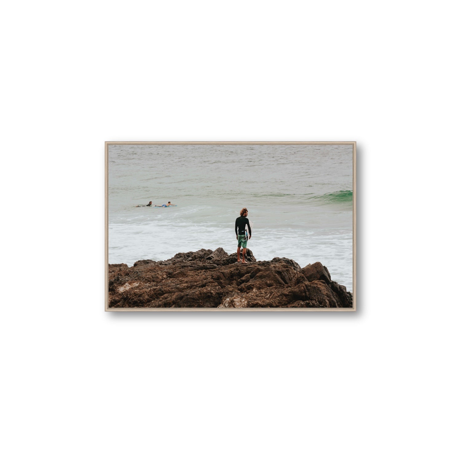 Let The Sea Set You Free Byron Bay Surf wall art Large fine art canvas in natural oak float frame