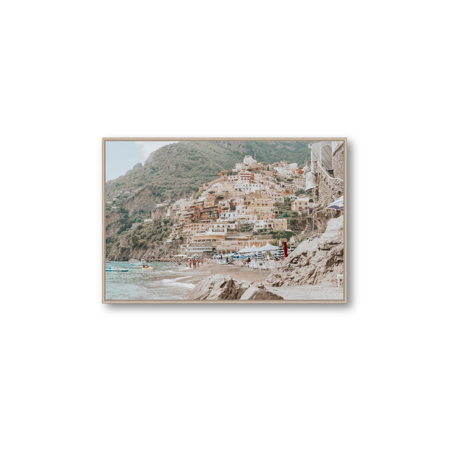 Sogno di Positano fine art print, Positano, Italy, Large, Natural Oak Float Frame, Fine Art Canvas