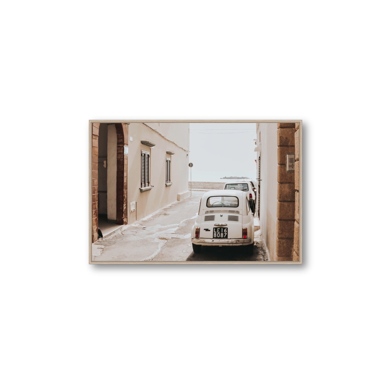 Bambini Lane Puglia Italian wall art Large fine art canvas in natural oak float frame