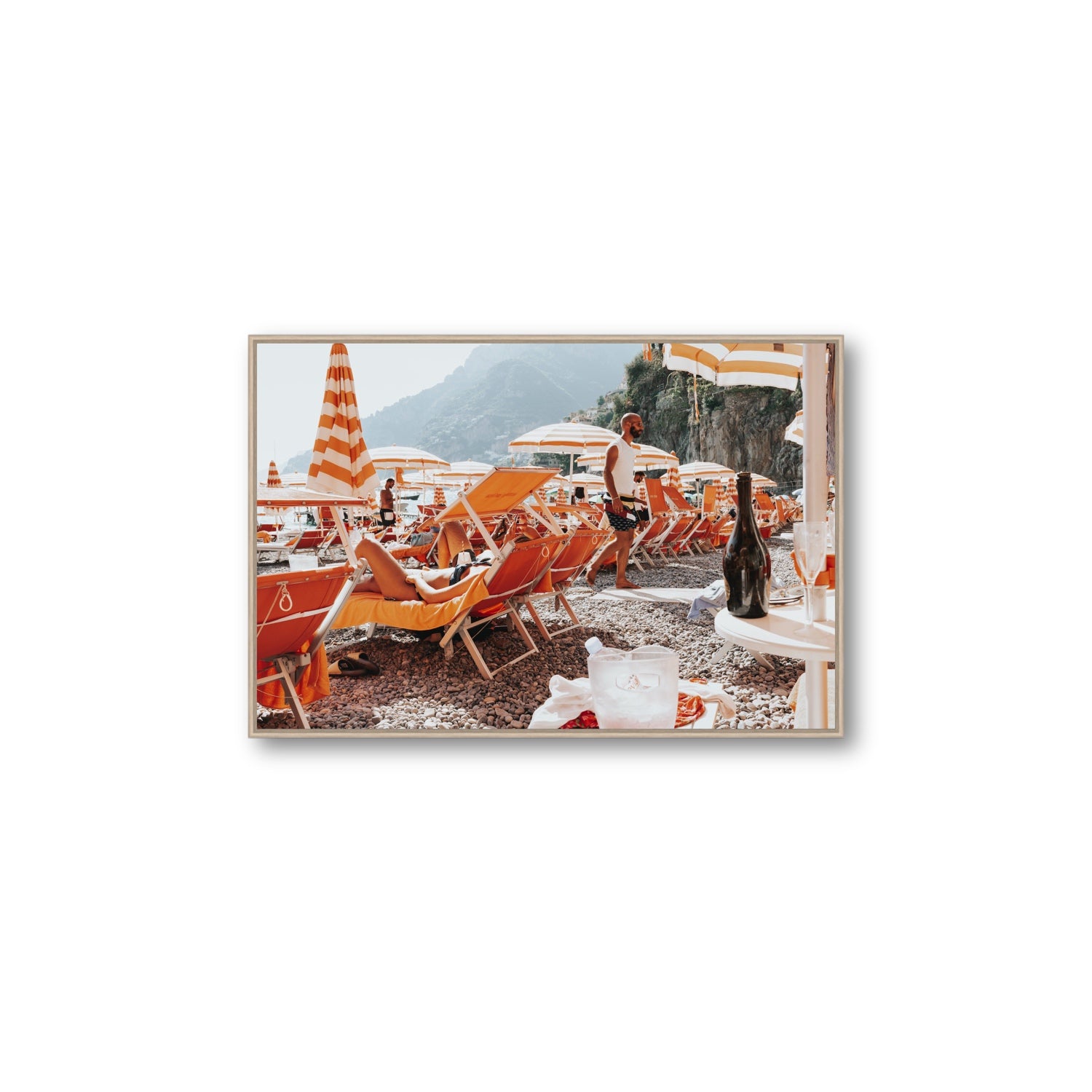 Zesty Shade Positano wall art Large fine art canvas in natural oak float frame