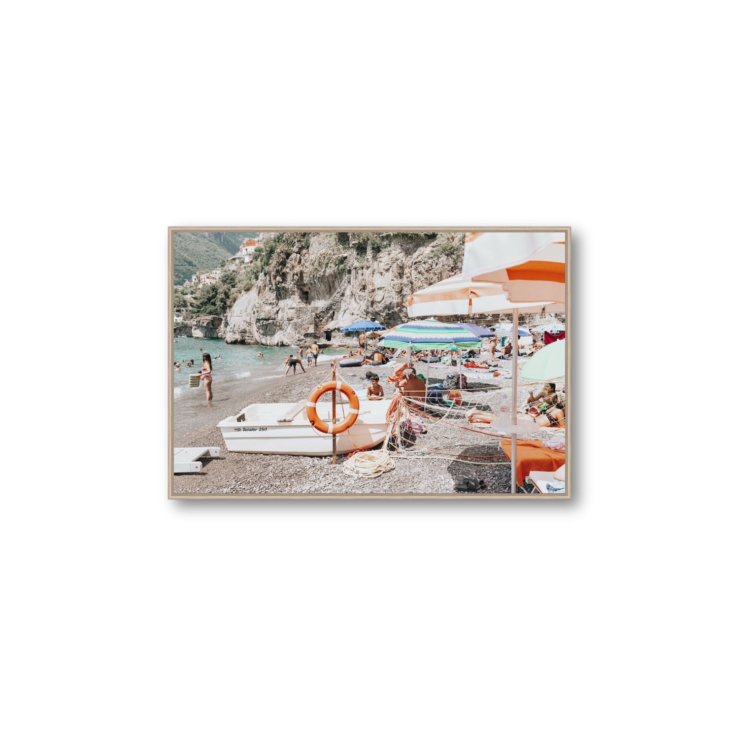 Bellezza By The Bay fine art print, Positano, Italy, Large, Natural Oak Float Frame, Fine Art Canvas