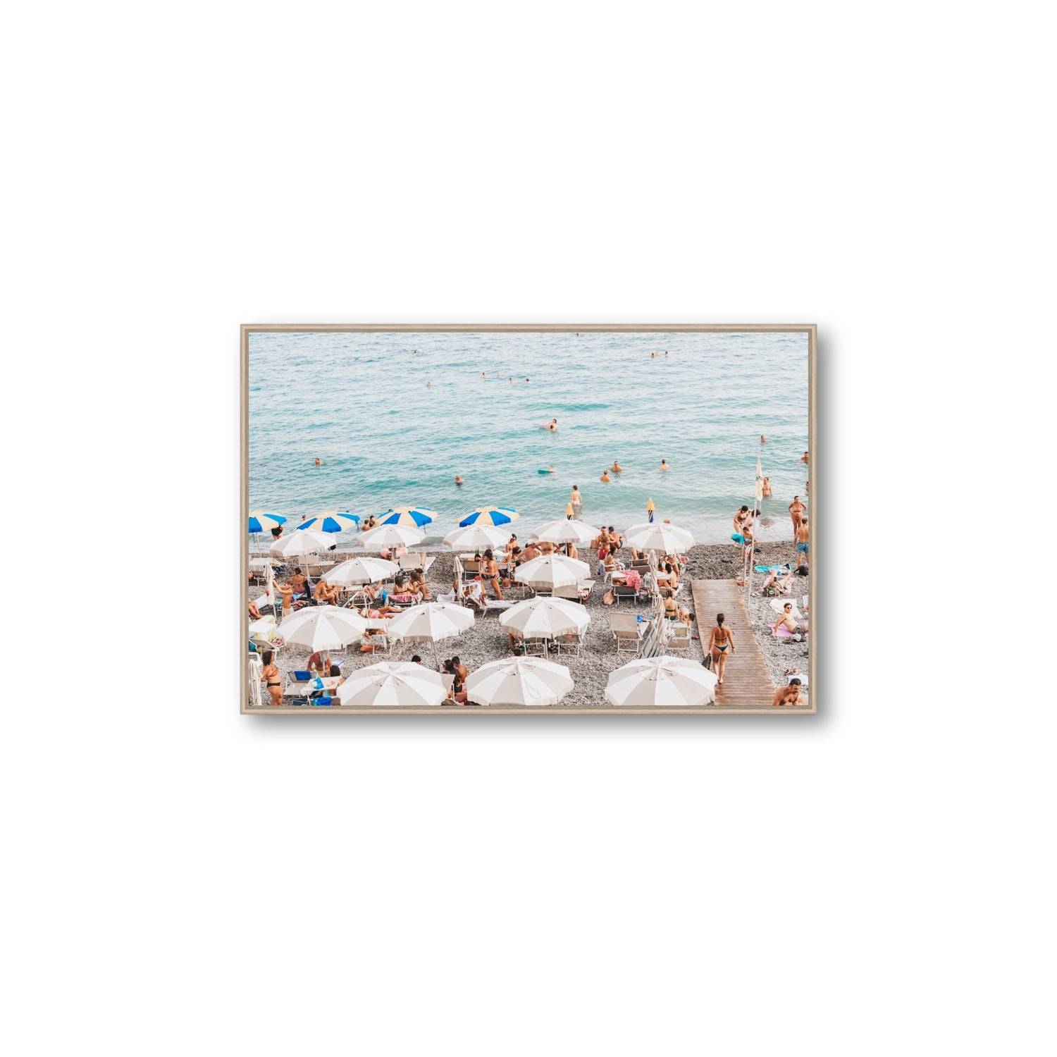 Dreamscape Amalfi Italian beach wall art Large fine art canvas in natural oak float frame